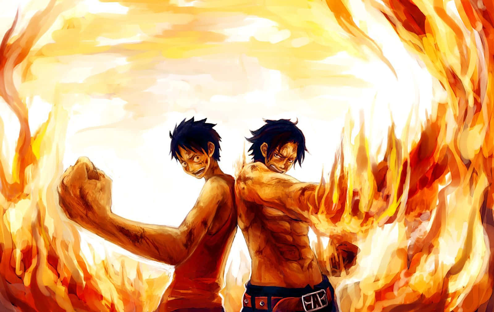 Epic Luffy And Ace One Piece Fire Background