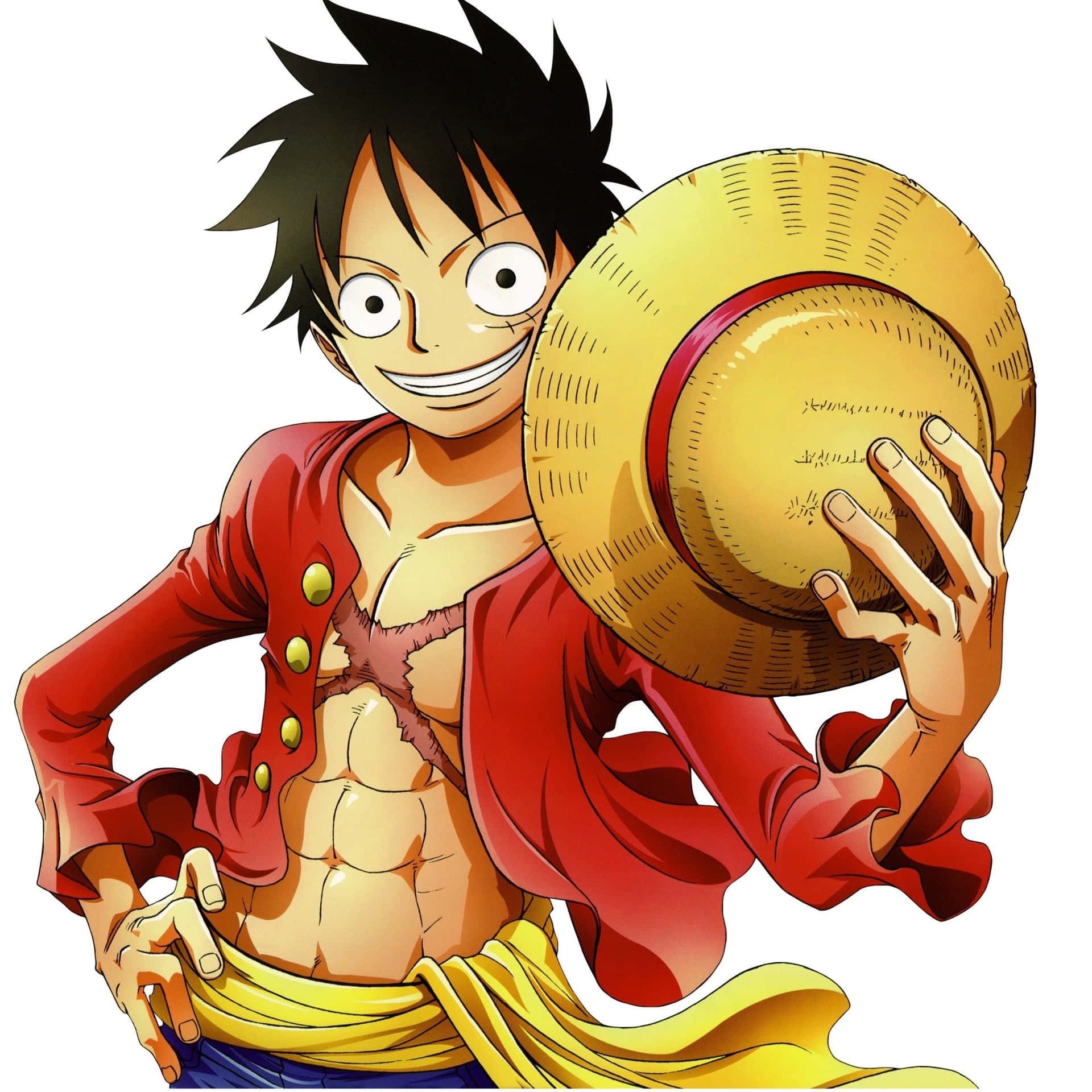 Epic Luffy One Piece Holding Straw Hat Background