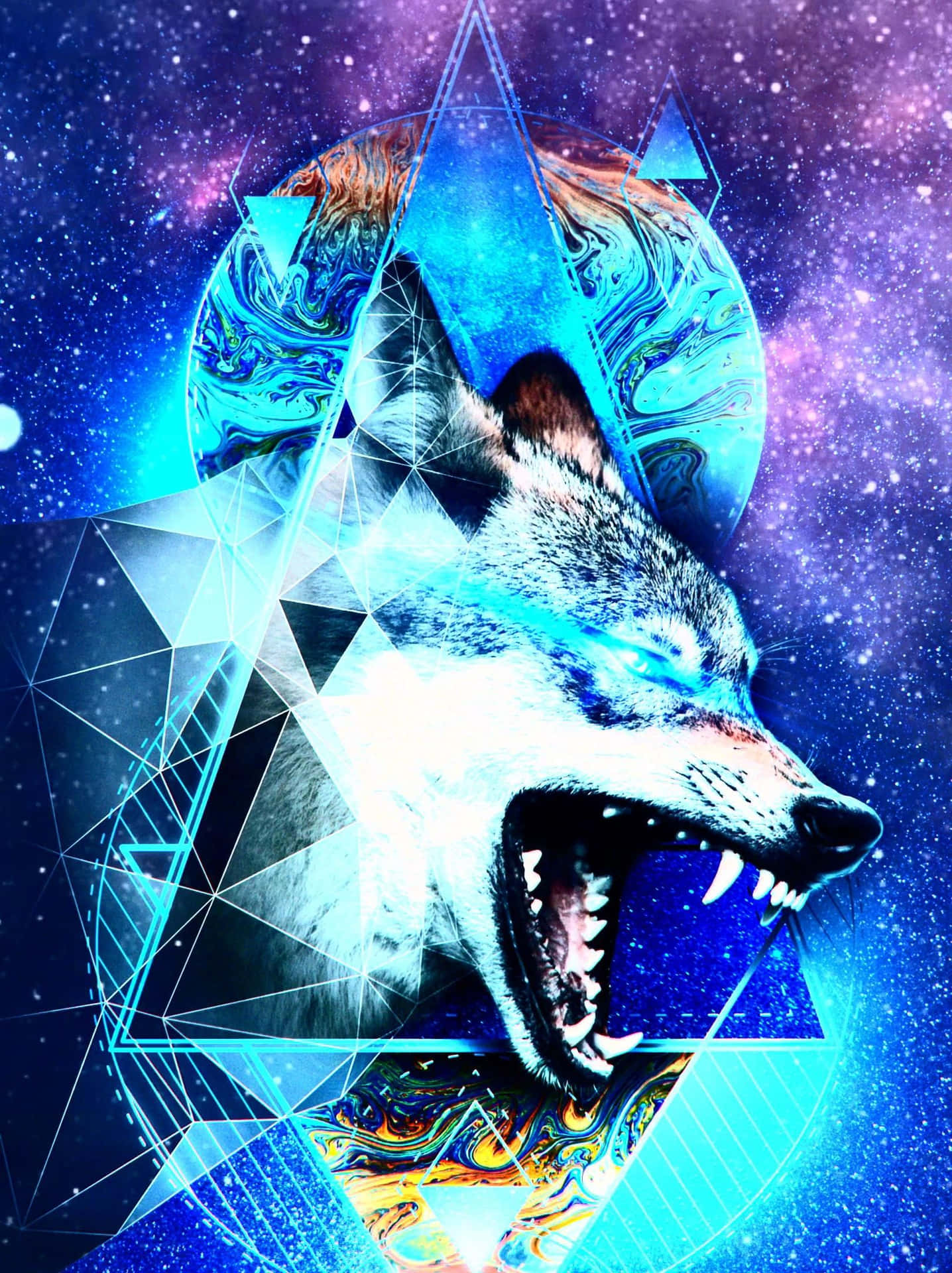 Epic Neon Wolf Background