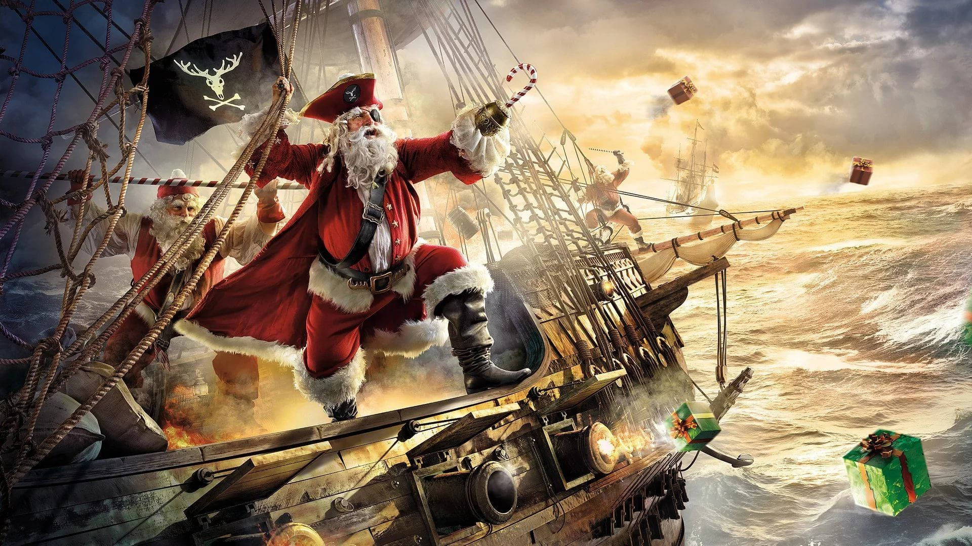 Epic Pirate Santa Claus Funny Christmas Background