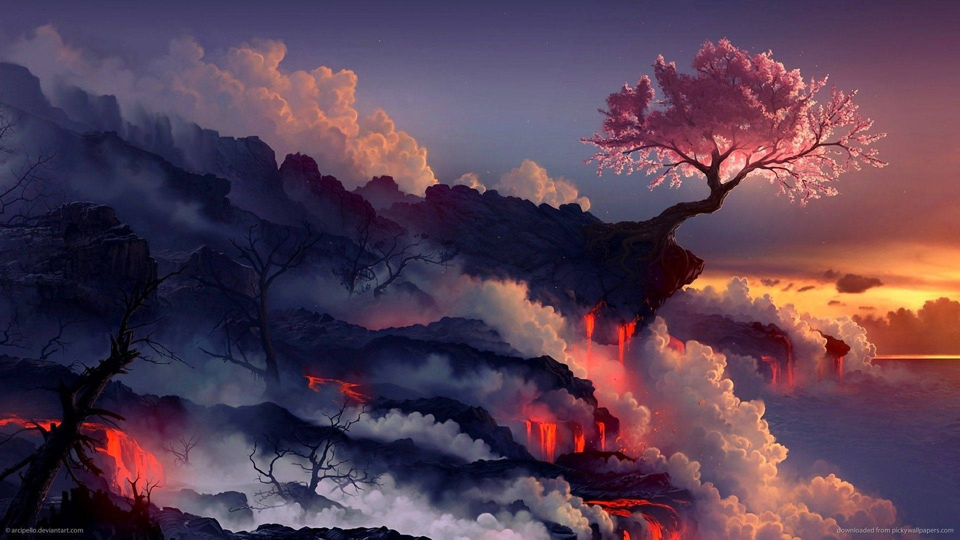Epic Scenery With Lava Background