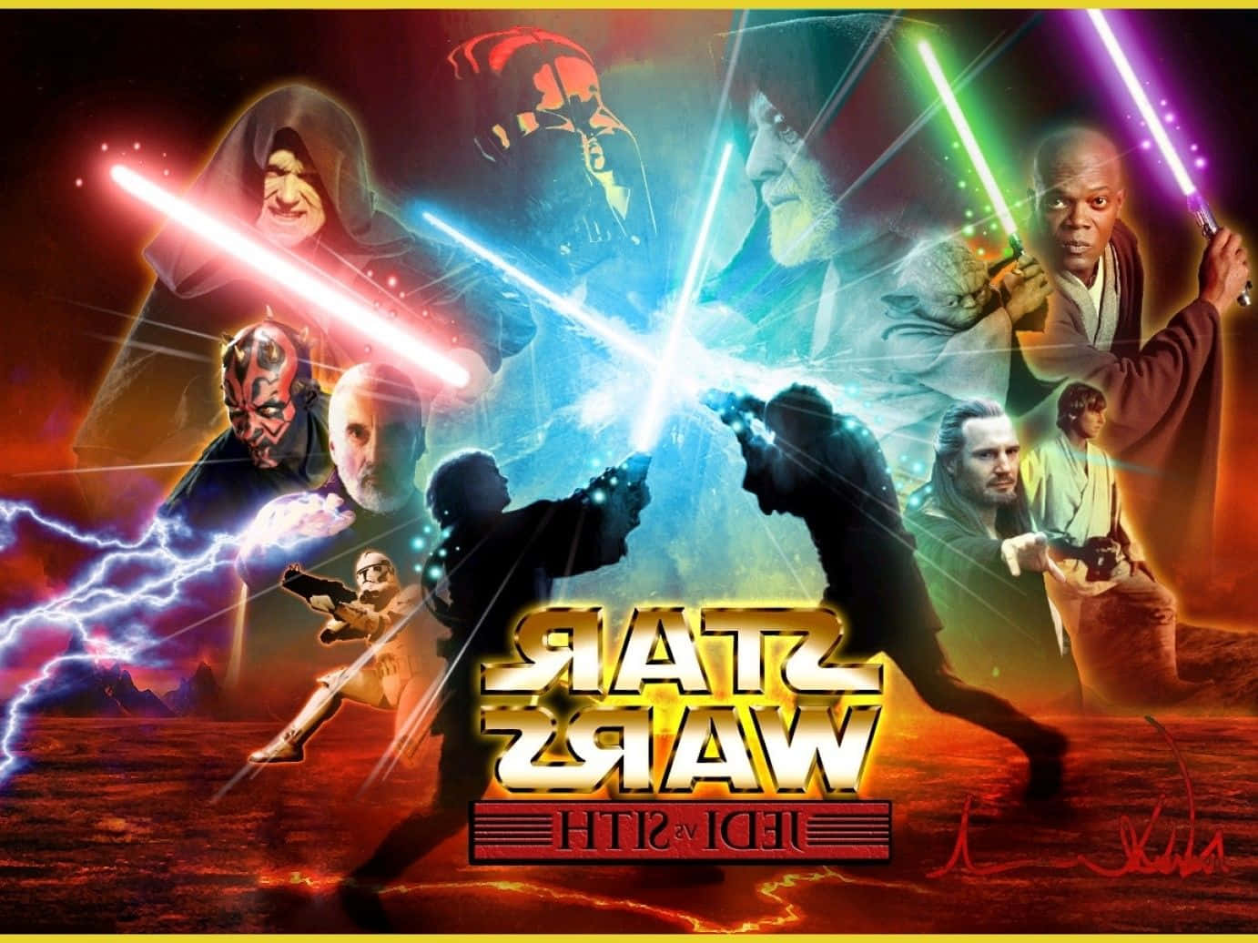 Epic Showdown Between Jedi And Sith In The Star Wars Universe Background