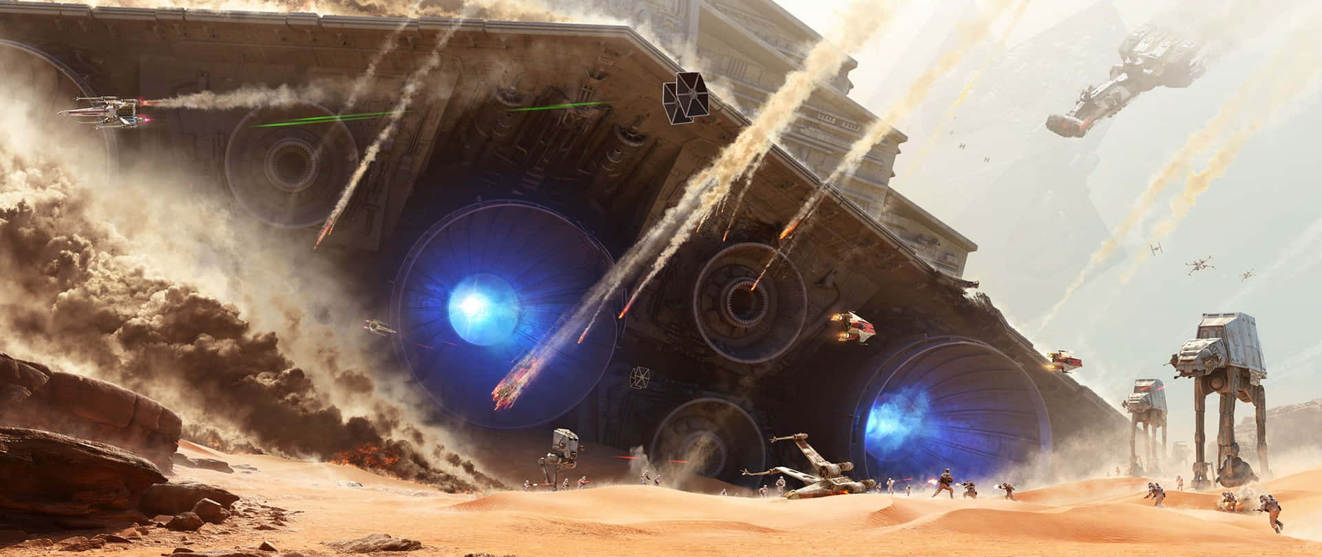 Epic_ Space_ Battle_ Desert_ Crash_ Scene Background