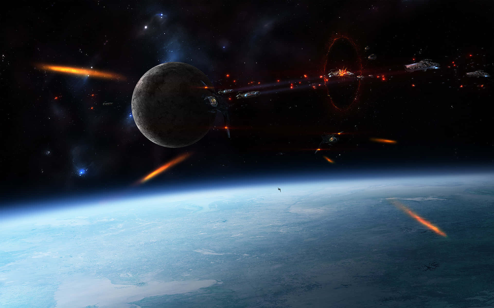 Epic Space Battle Over Planet Background