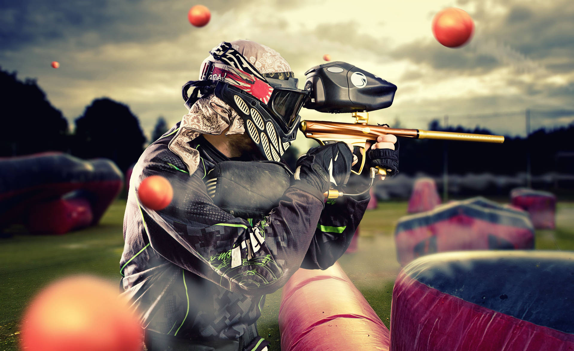 Epic Time Stopped Paintball Player Background