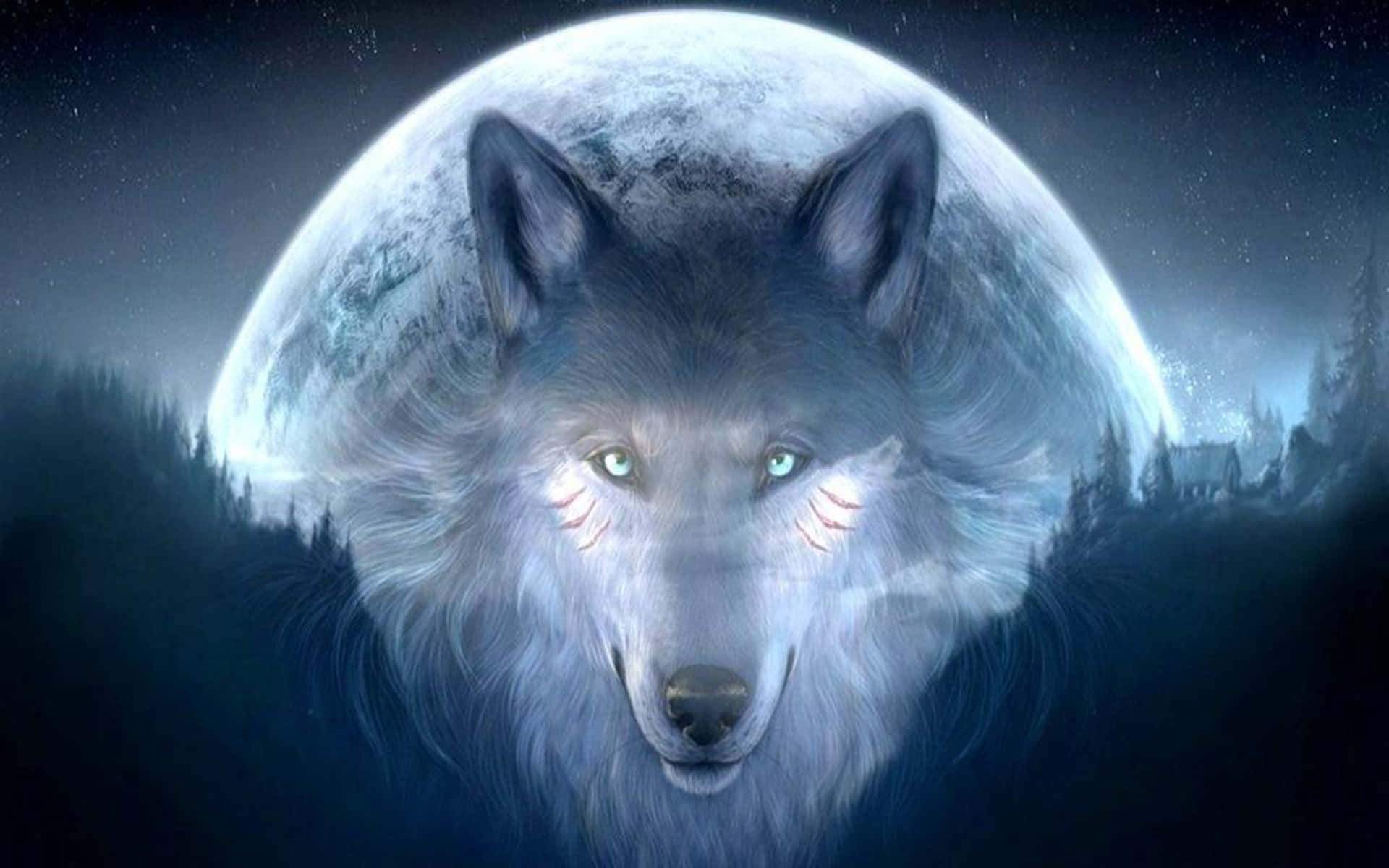 Epic Wolves Full Moon Background