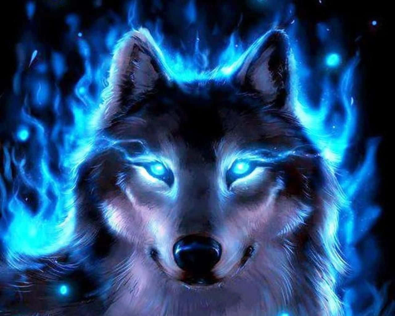 Epic Wolves On Blue Fire Background