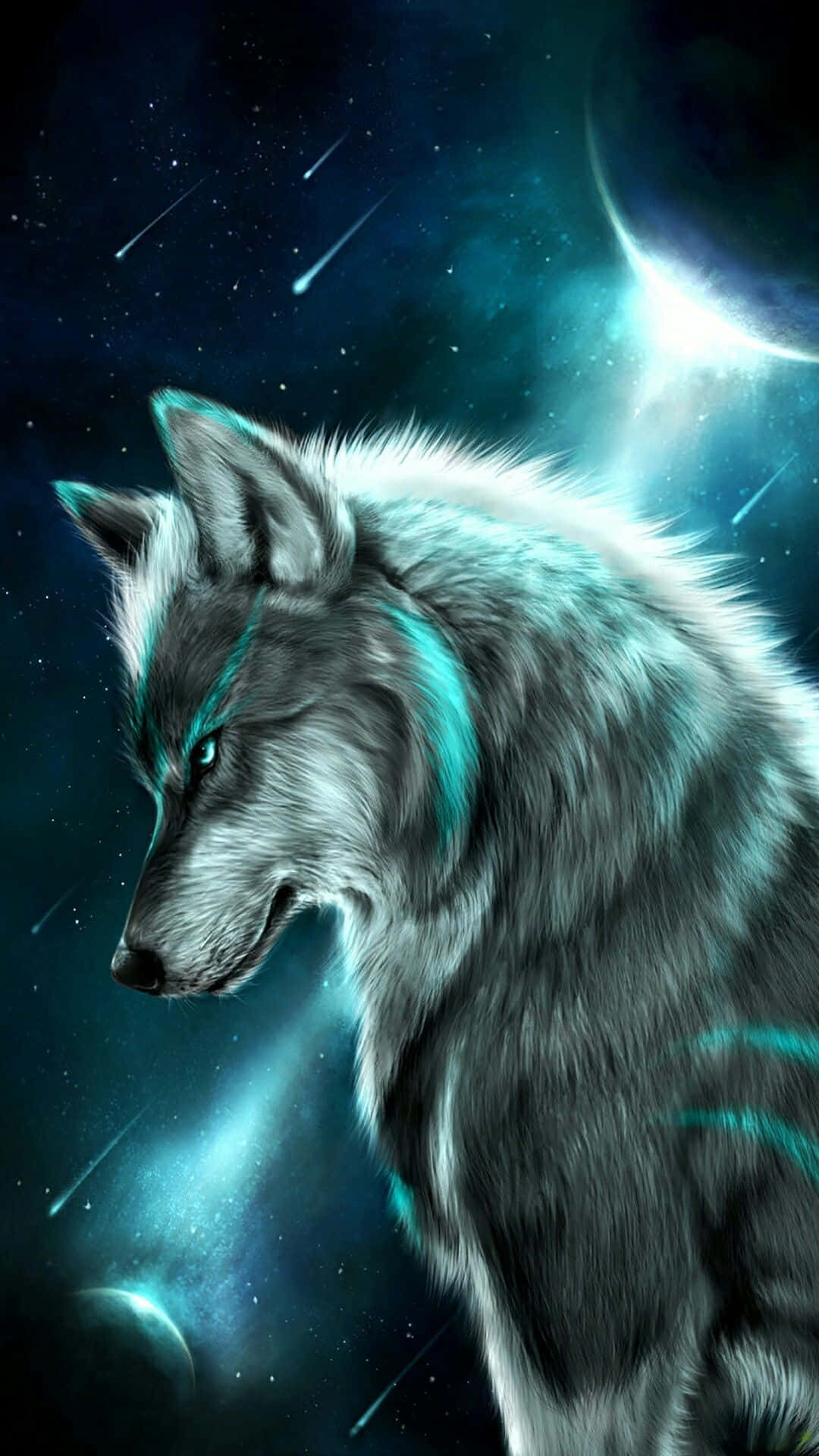 Epic Wolves With Falling Stars Background