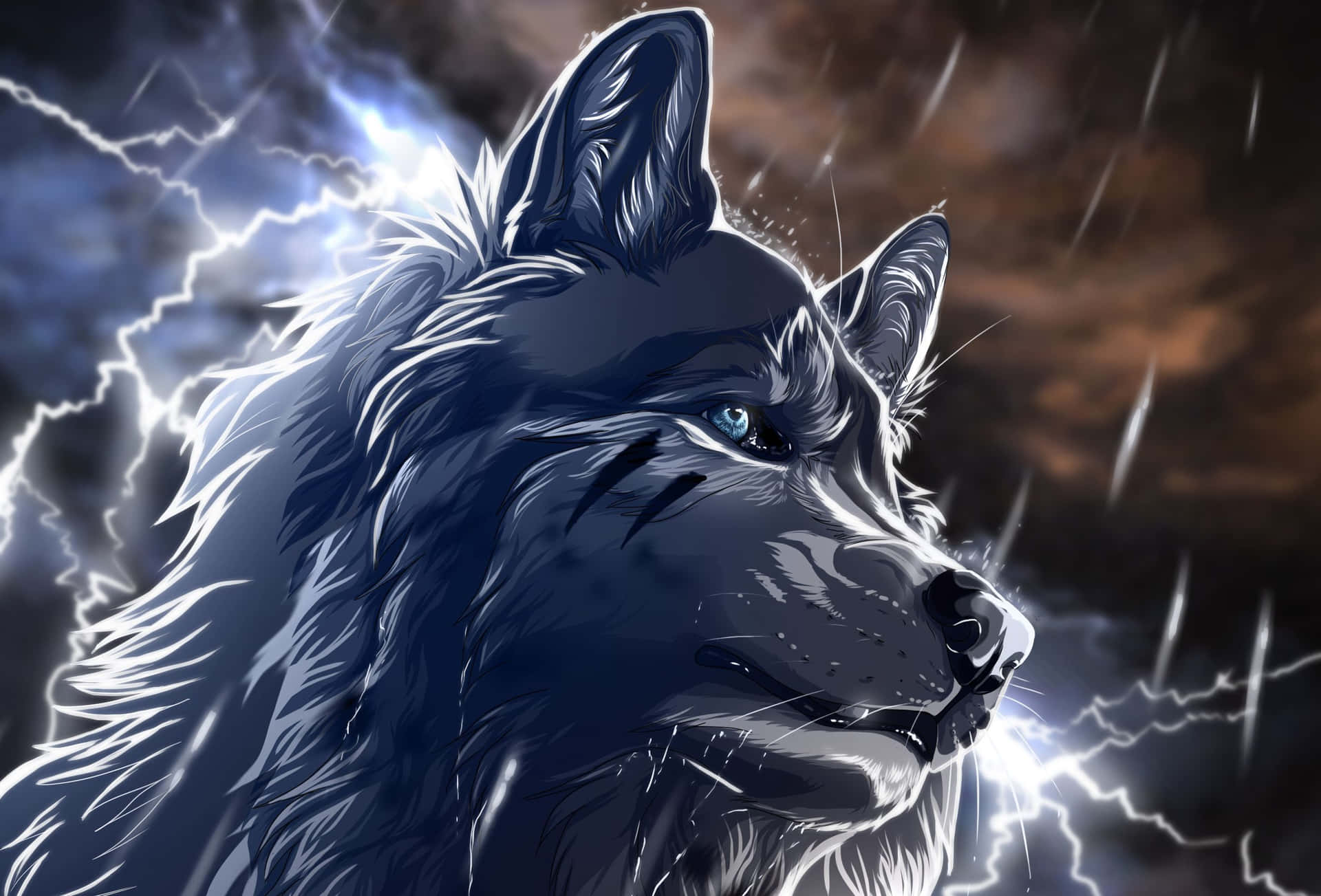 Epic Wolves With Thunderclouds Background