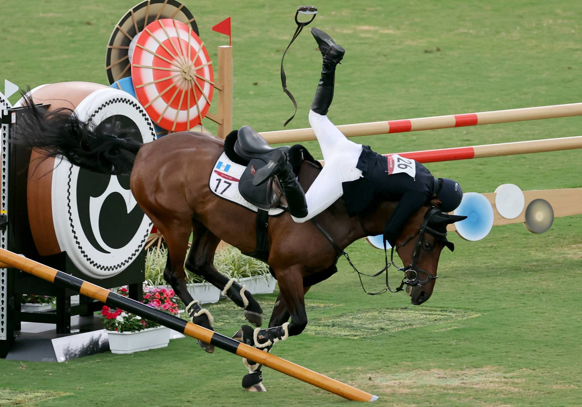 Equestrian Almost Falls In The Obstacle Racing