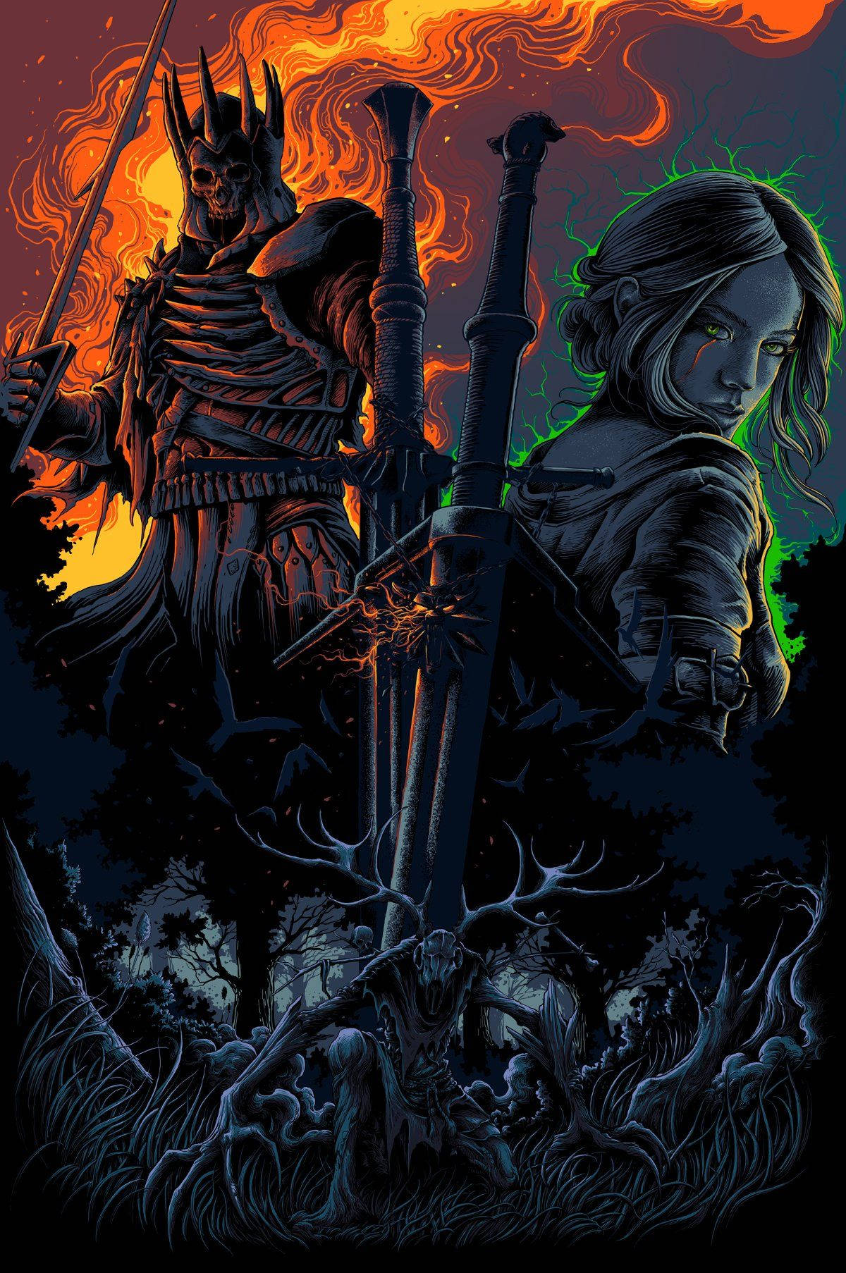 Eredin And Ciri Of The Witcher Art Background