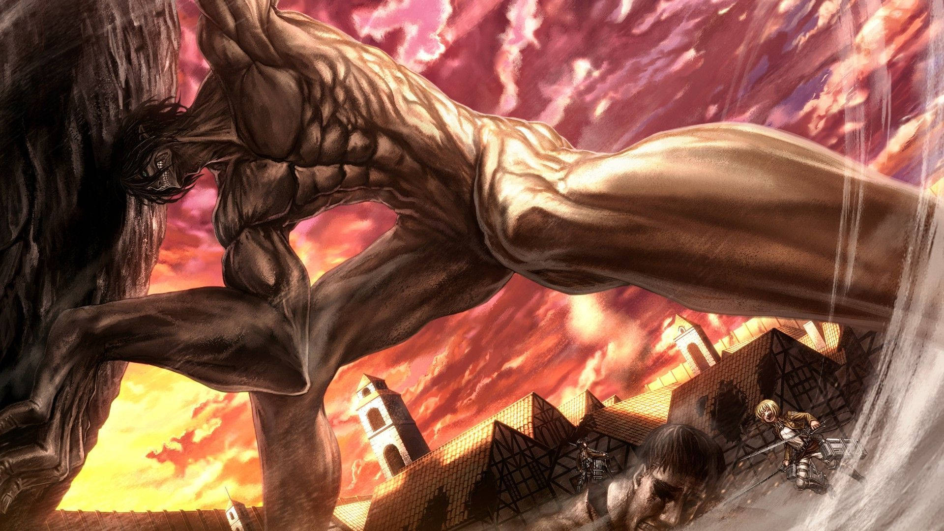 Eren Jaeger Transforms Into A Giant In Attack On Titan Background