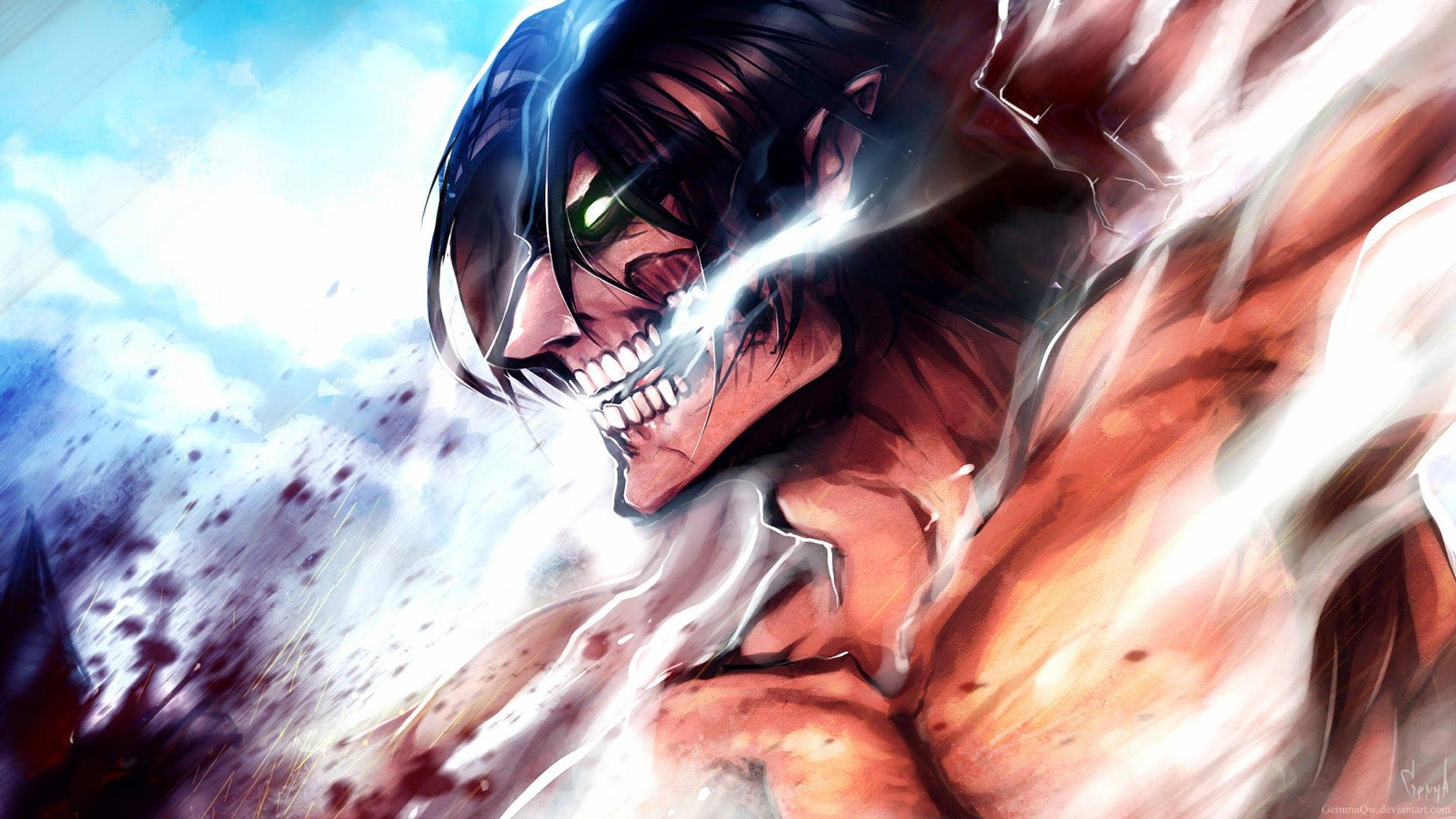 Eren Kicking A Titan In Attack On Titan Background