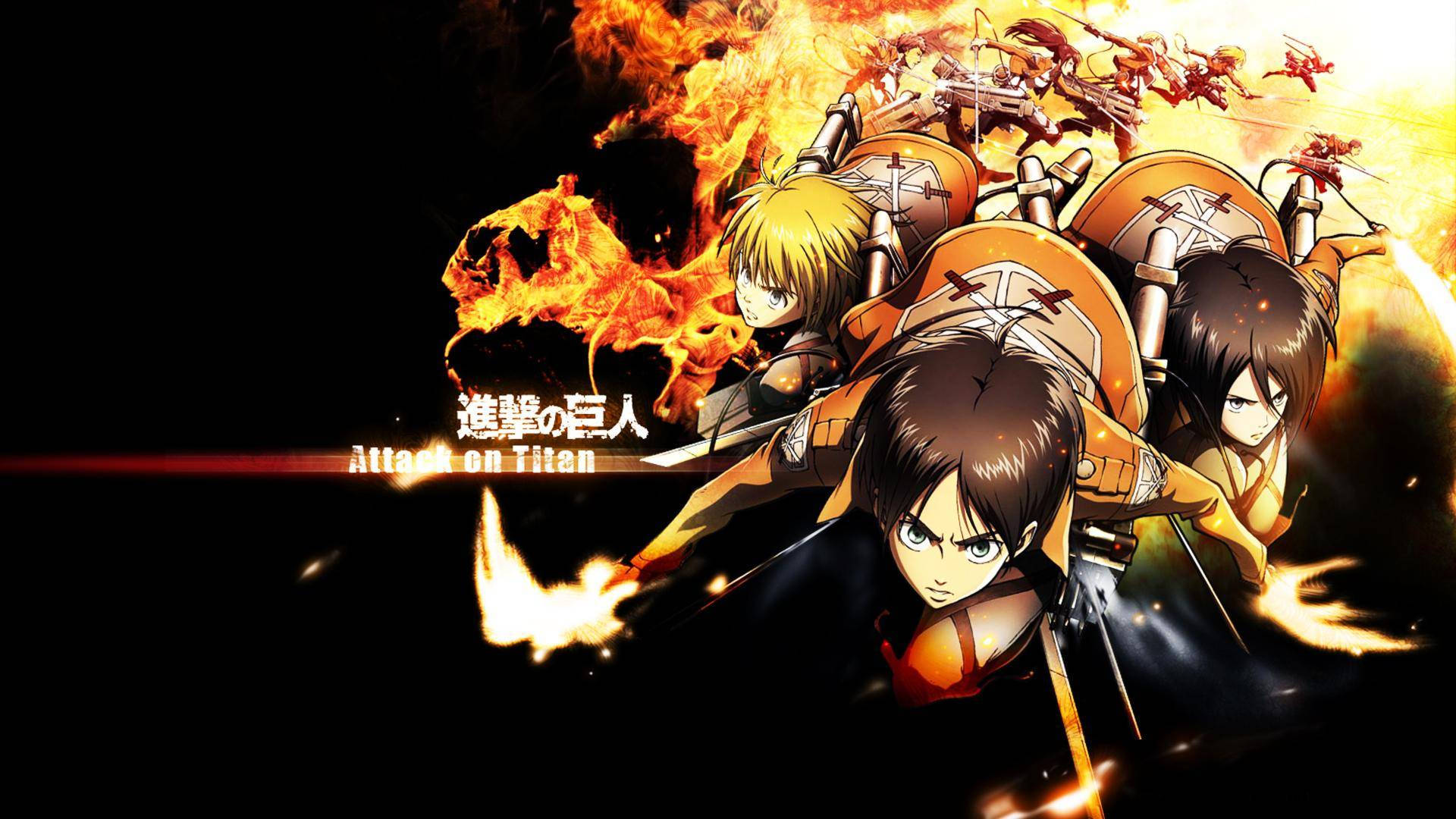Eren, Mikasa And Armin Attack On Titan Anime Background