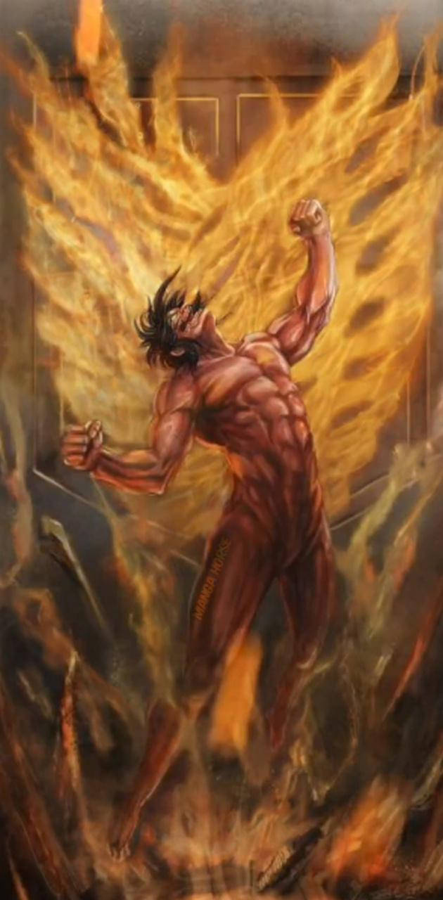 Eren Titan In Flames Background
