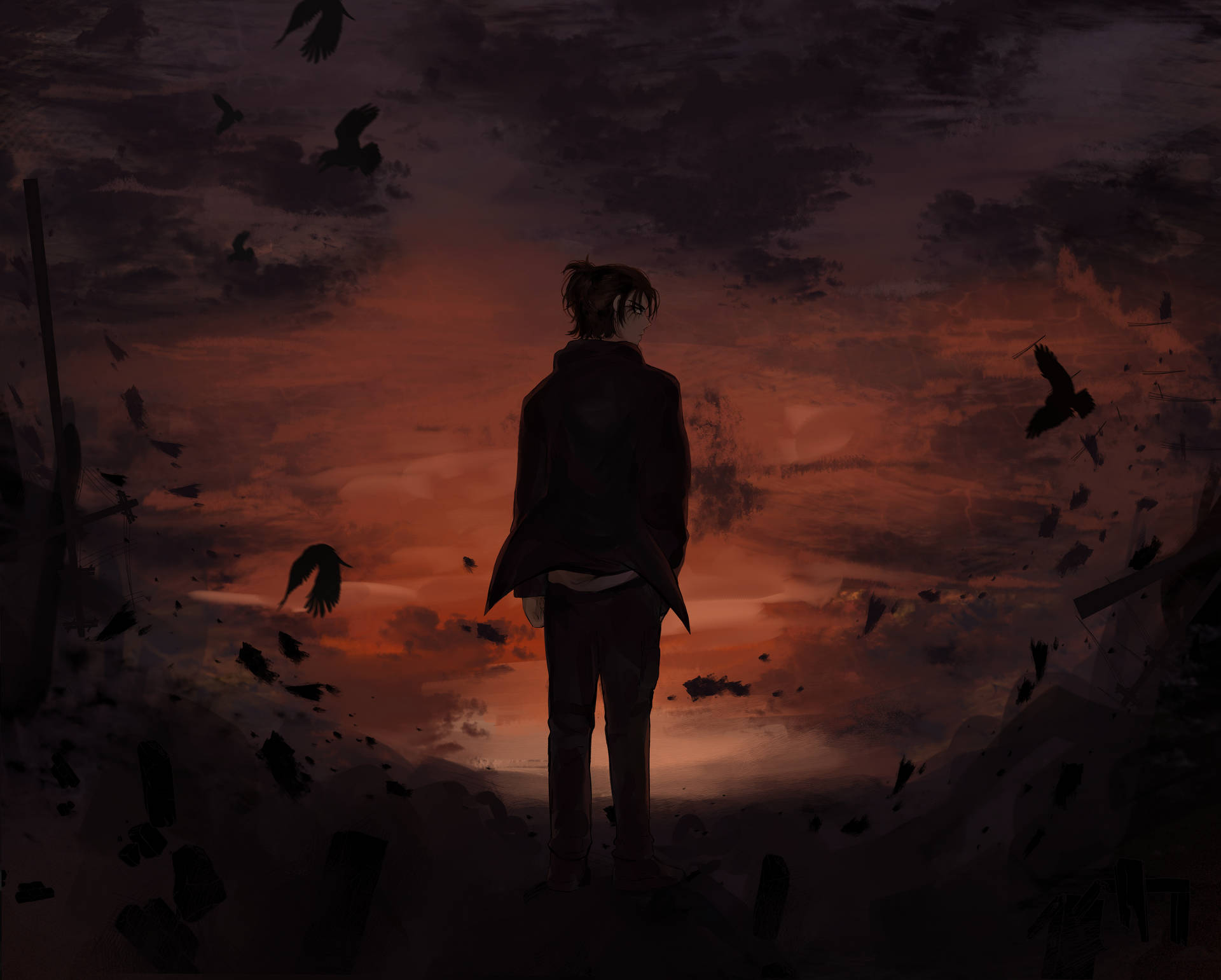Eren With Crows Background