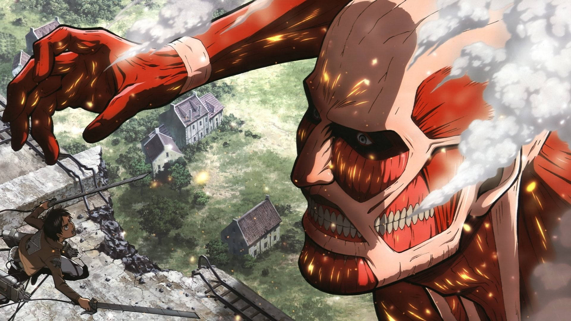 Eren Yeager Meets Colossal Titan Background