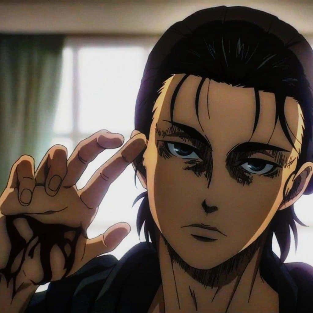 Eren Yeager Pfp With Bloody Hand Background