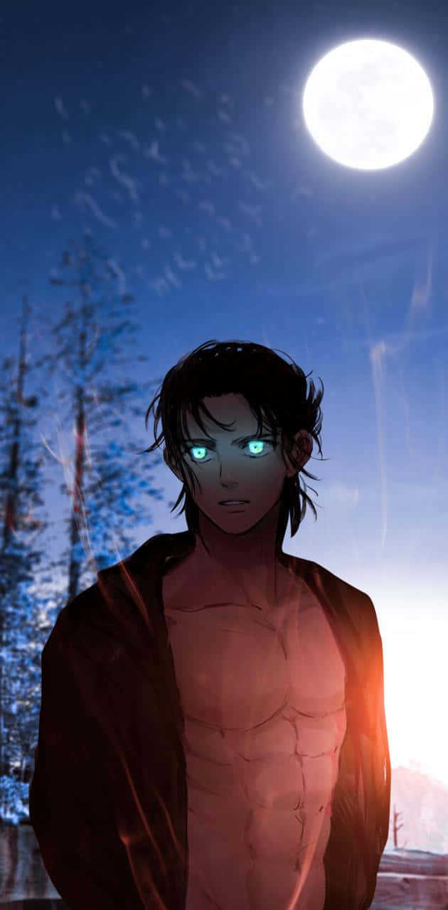 Eren Yeager Pfp With Bright Moon Background