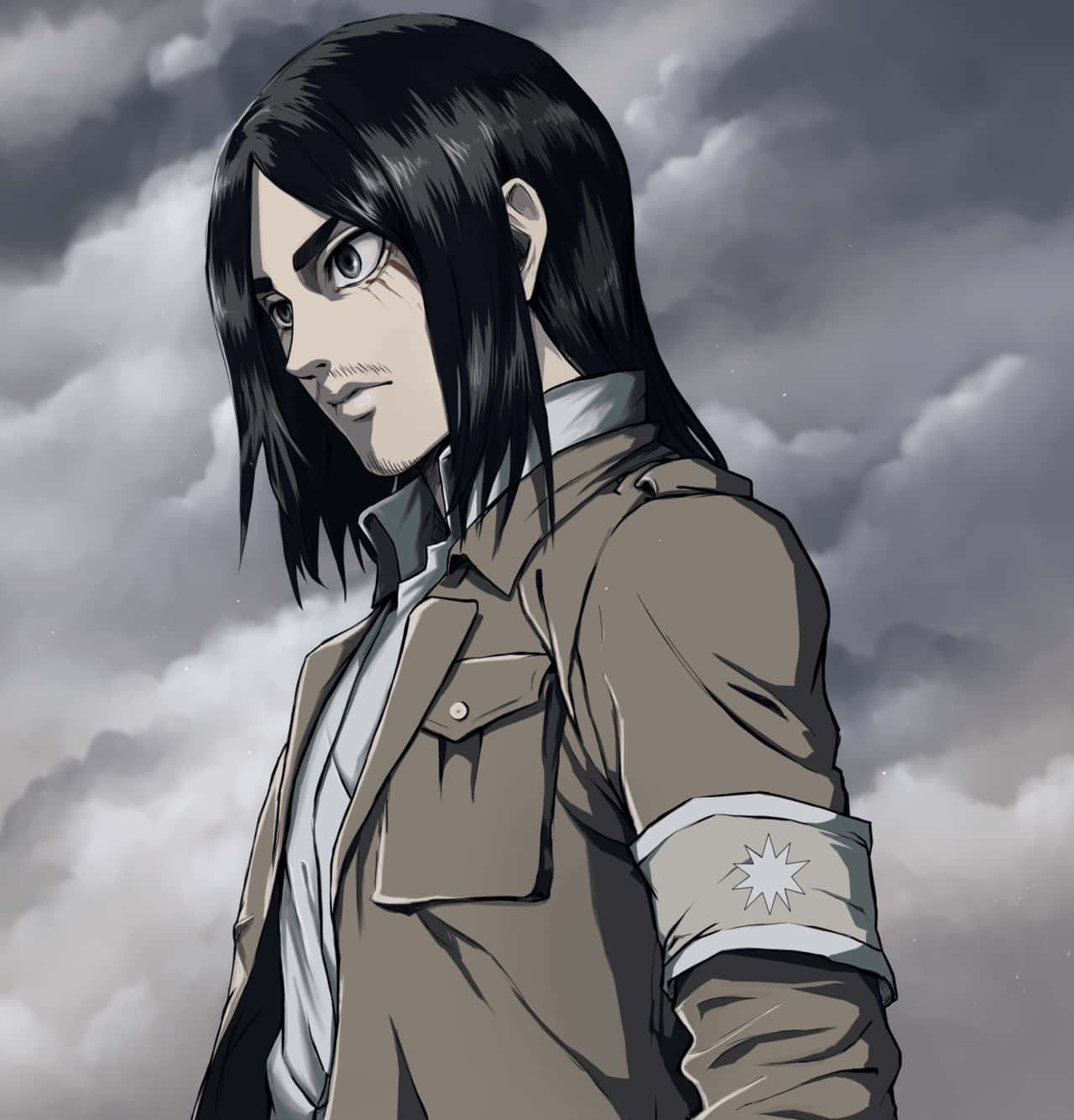 Eren Yeager Pfp With Long Hair Background