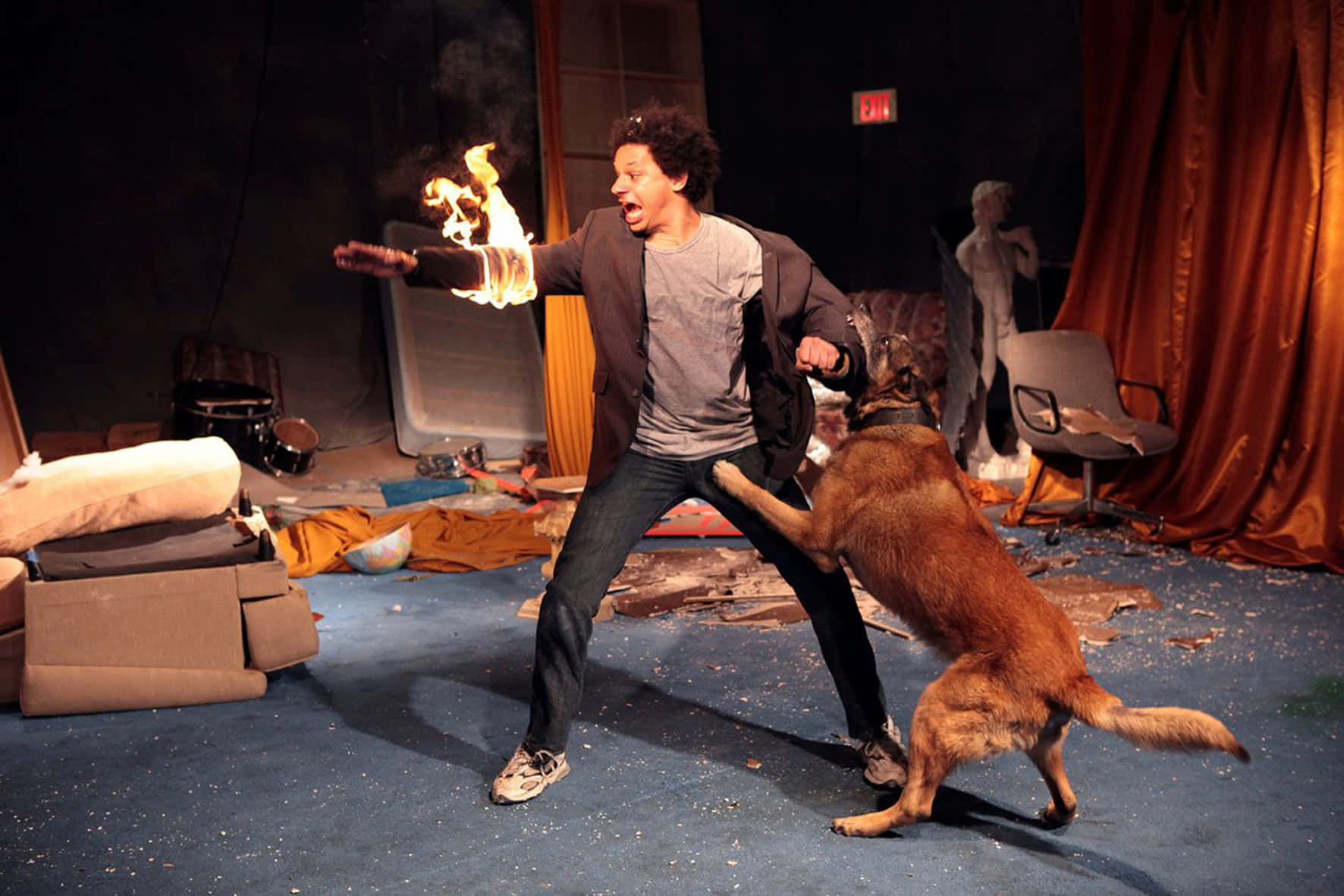 Eric Andre Flaming Arm Dog Attack Background