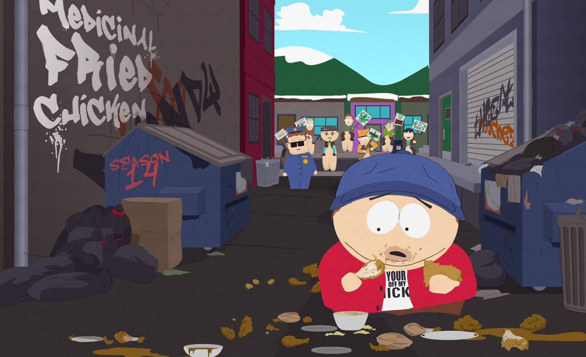 Eric Cartman Addicted On Chicken Background