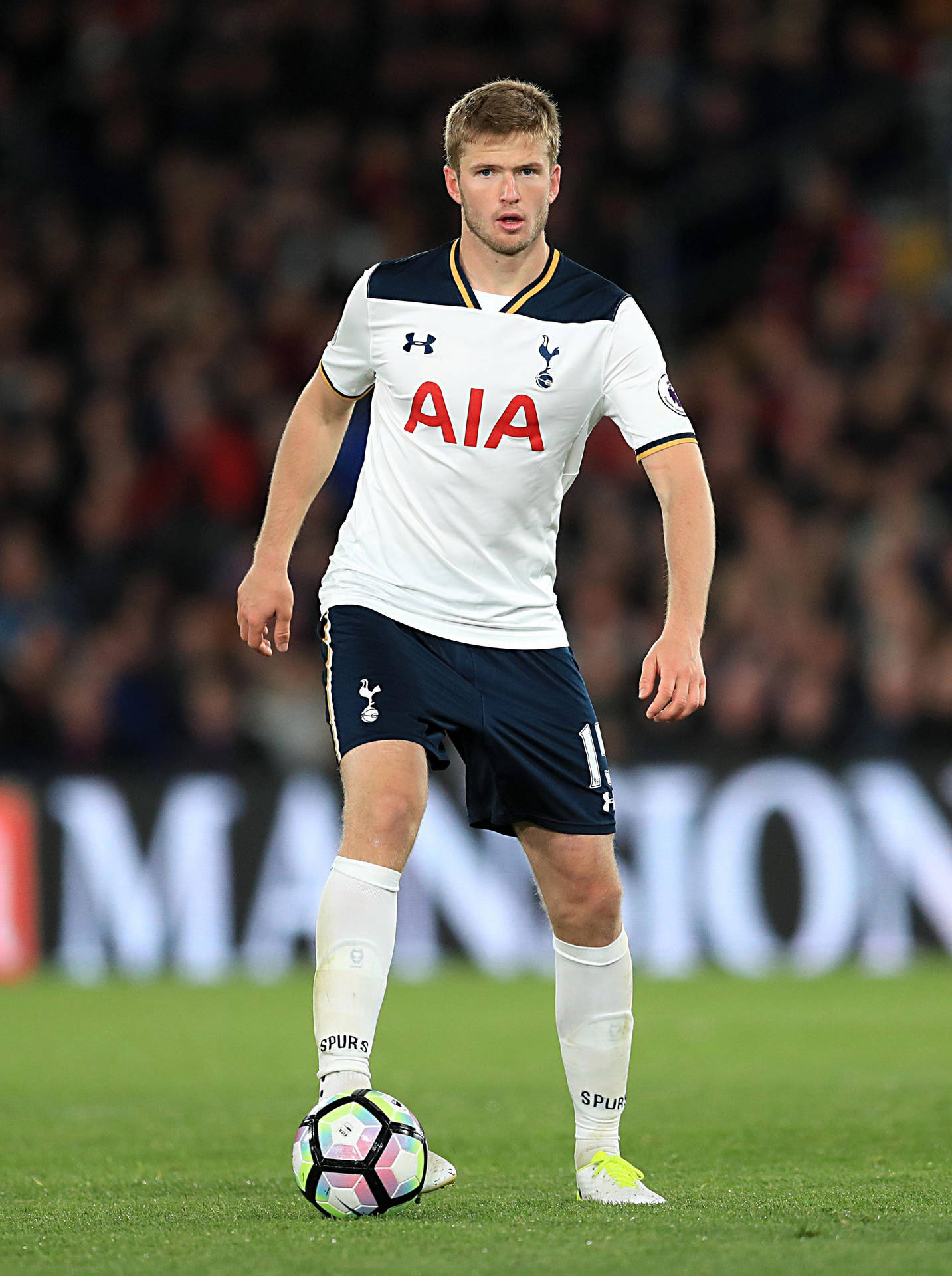 Eric Dier Standing On Football Field Background