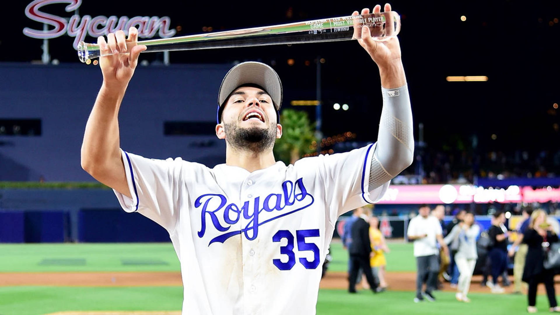 Eric Hosmer Both Hands Holding Bat Background