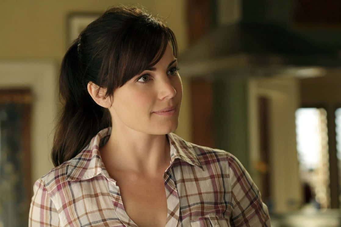 Erica Durance Smiling Plaid Shirt