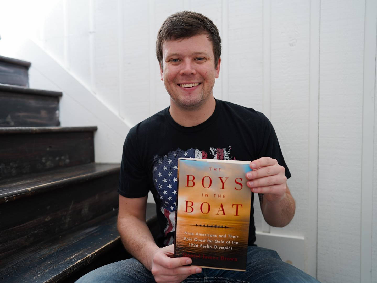 Erik Jones With Boys Boat Book Background