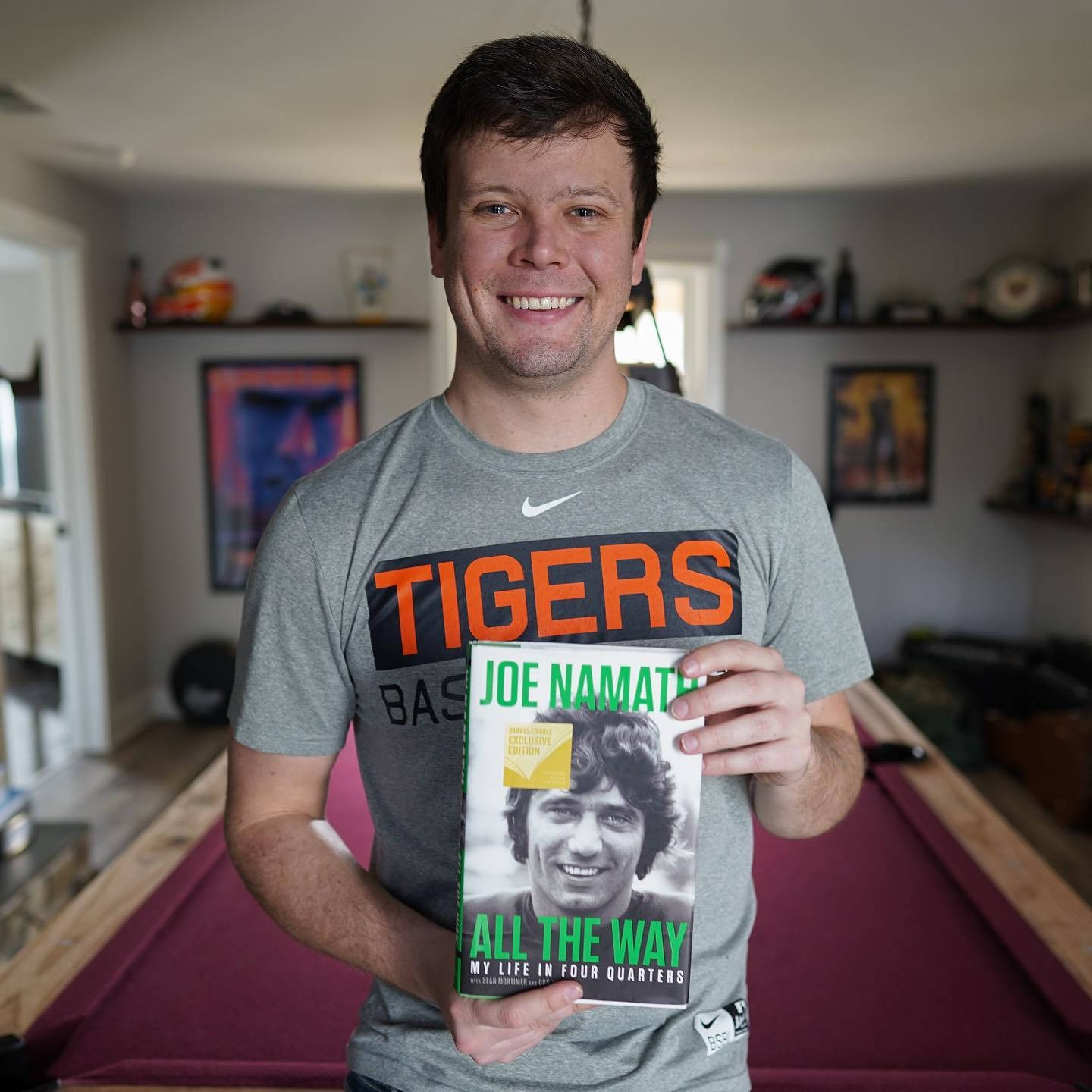 Erik Jones With Joe Namath Book Background