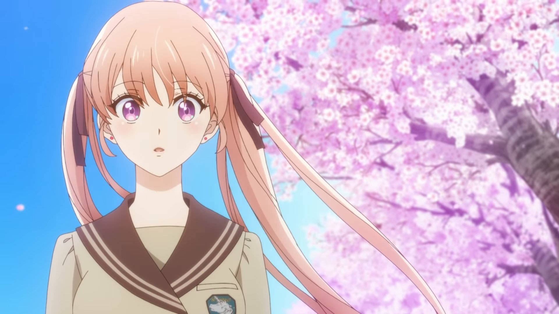 Erika Surrounded By Cherry Blossoms - A Couple Of Cuckoos Anime Scene Background