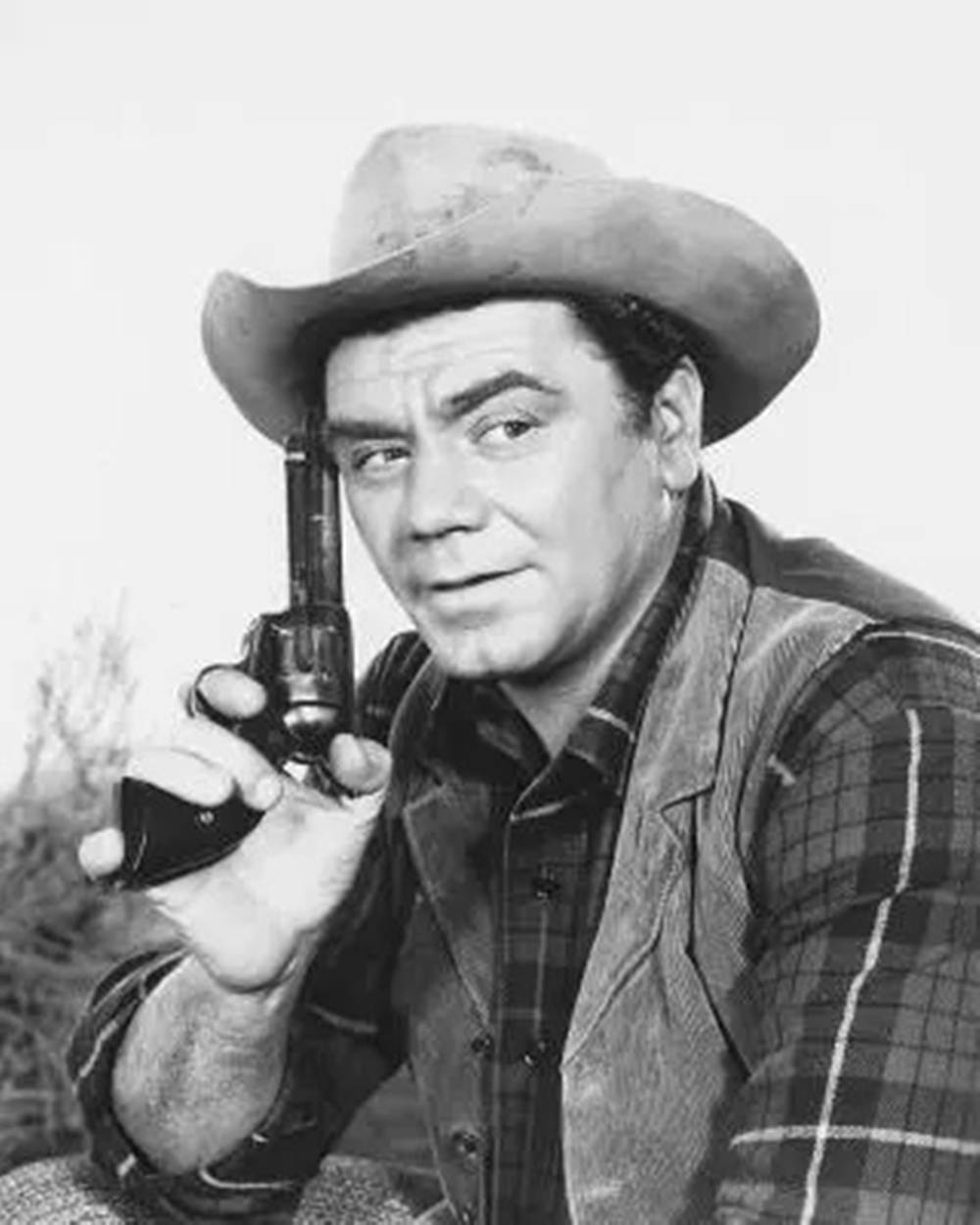 Ernest Borgnine As A Cowboy With Pistol Portrait Background