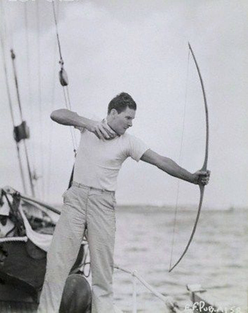 Errol Flynn Black And White Bow In Yacht Background