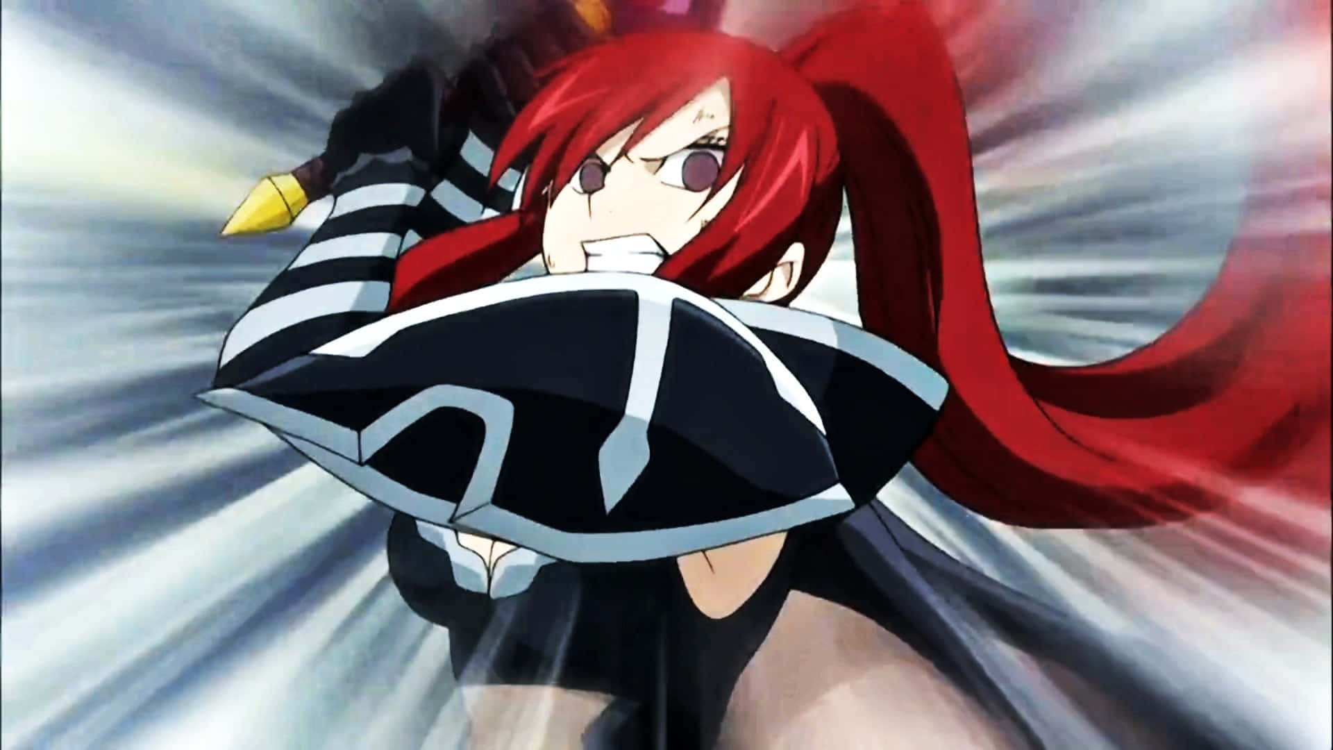 Erza Scarlet Brings Courage, Strength, And Justice To The Magical World Of Fairy Tail Background