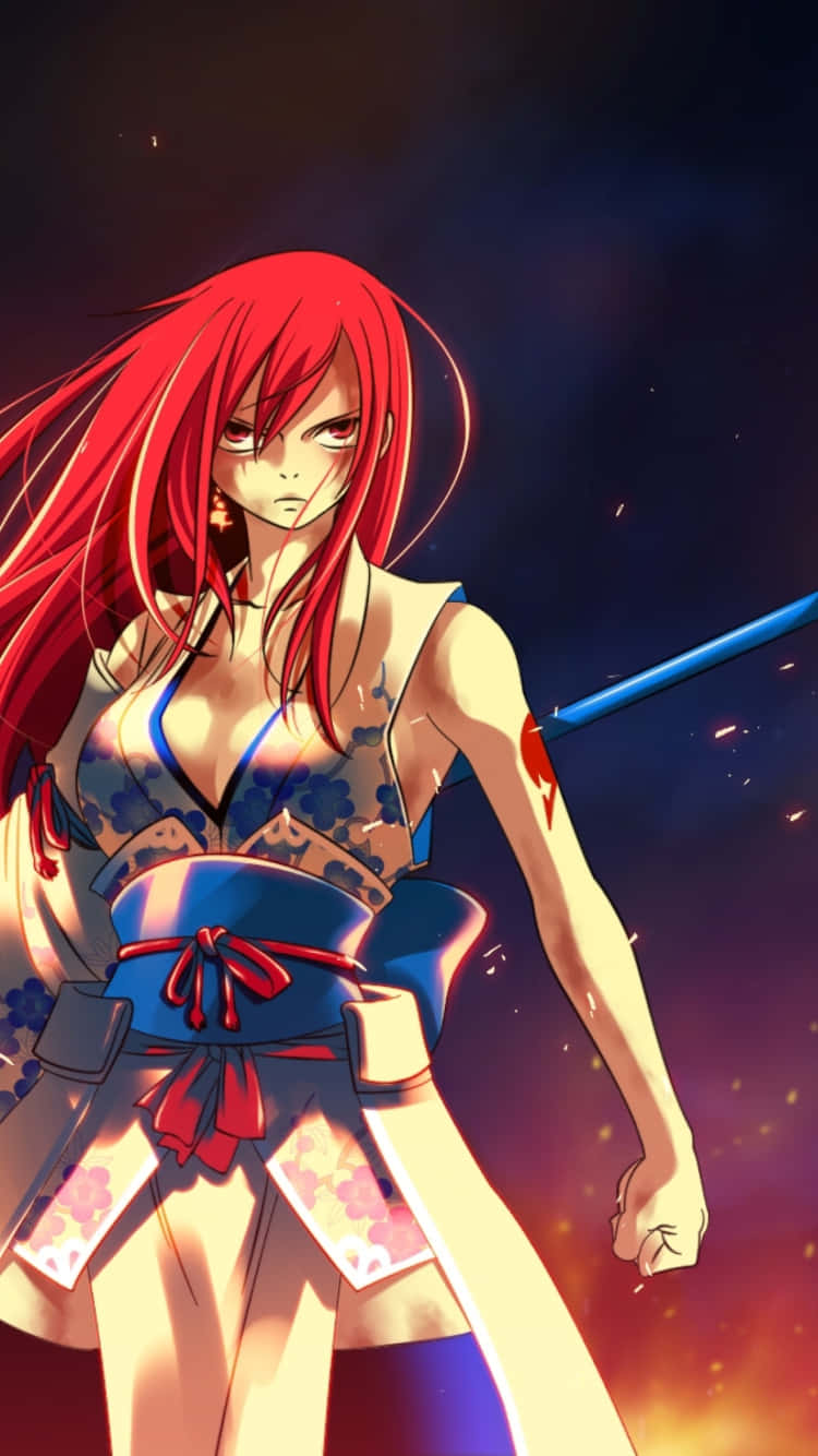 Erza Scarlet In Her Magical Armor Background