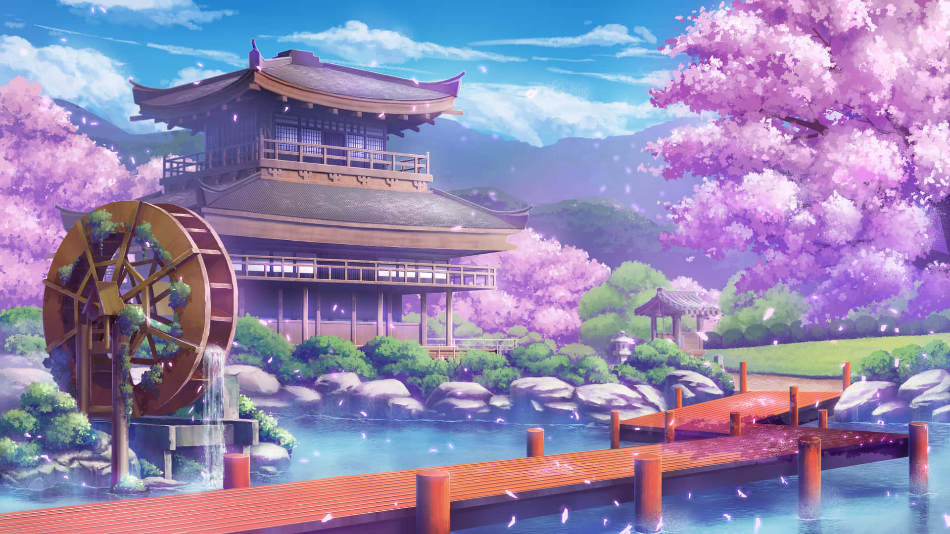 Escape Into A Tranquil World Filled With Beautiful Pink Cherry Blossoms Background