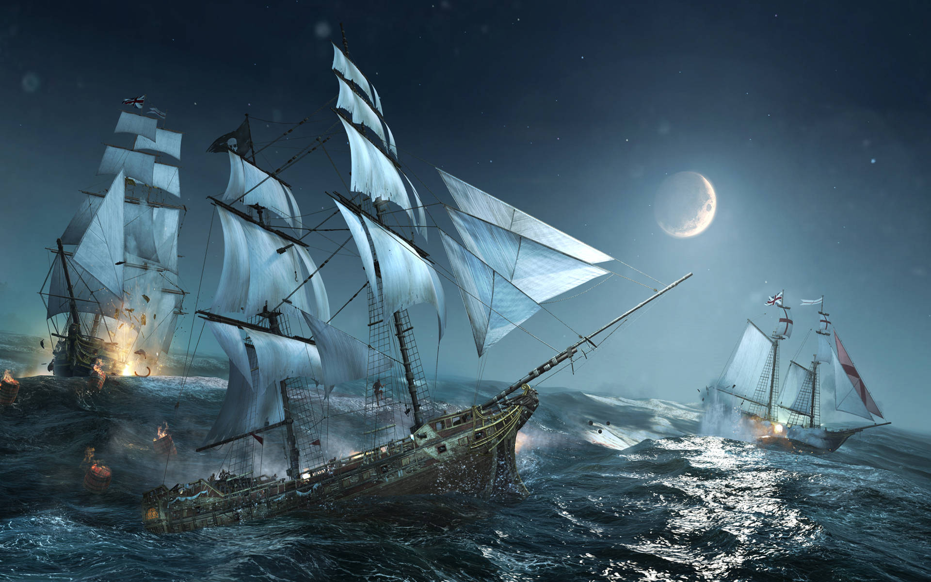 Escaping Pirate Ship Art Background
