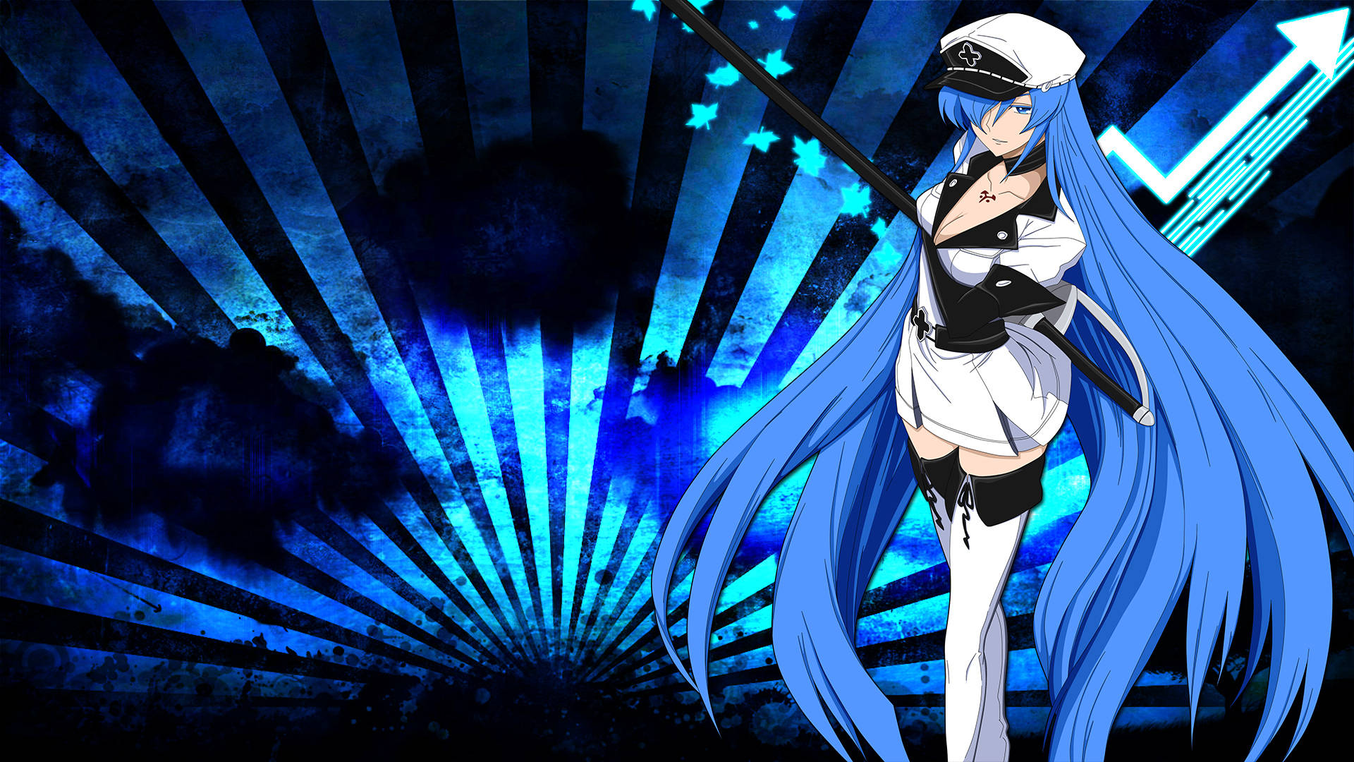 Esdeath With Blue Rays Background