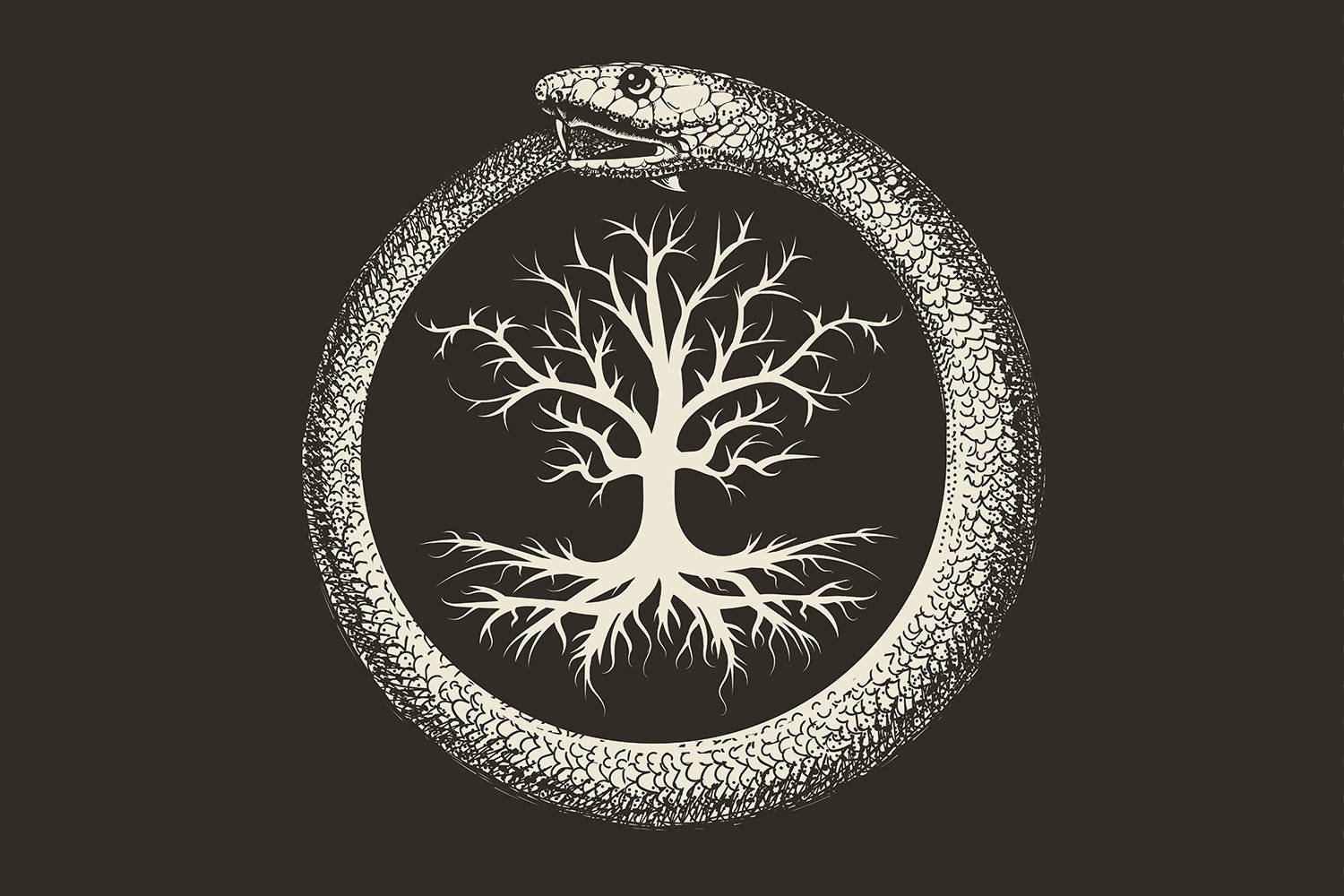 Esoteric Ouroboros And Tree Of Life Background