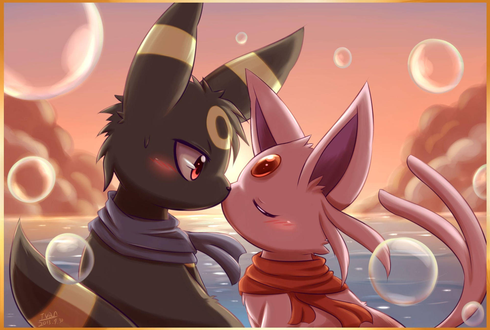 Espeon And Umbreon Cute Fanart Background