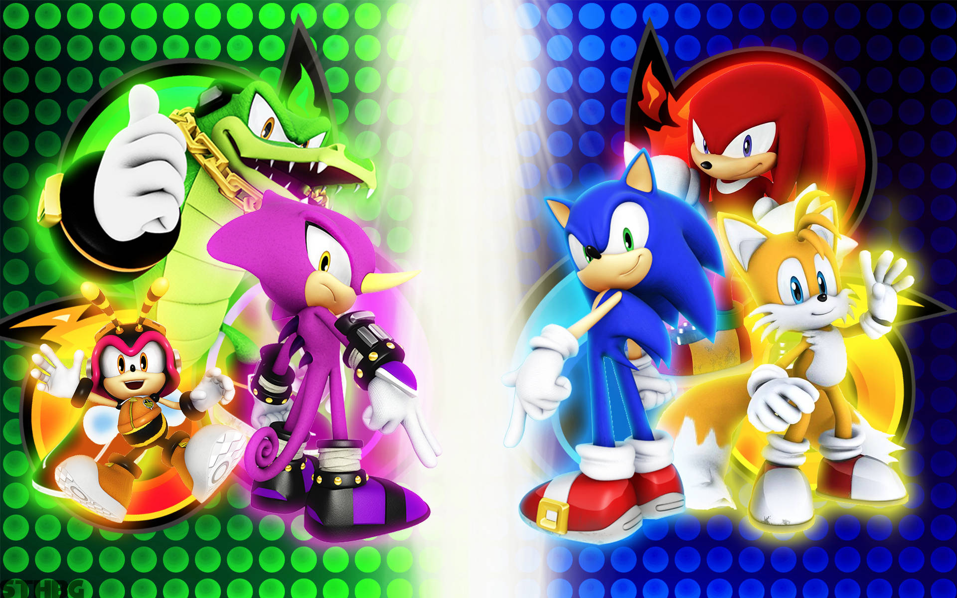 Espio The Chameleon & Hedgehog Characters Engaging In An Animated Power Play. Background