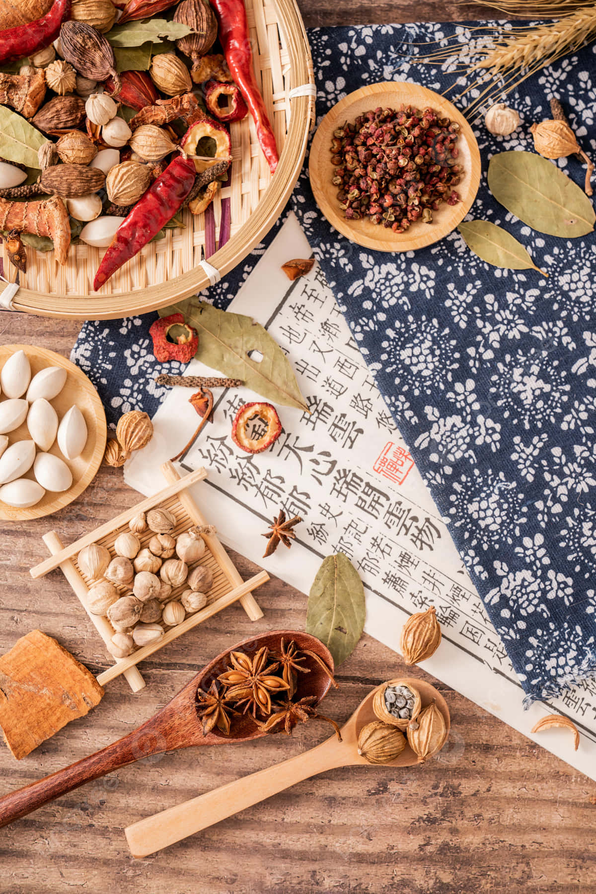 Essential Cooking Spices Flat Lay Shot Background