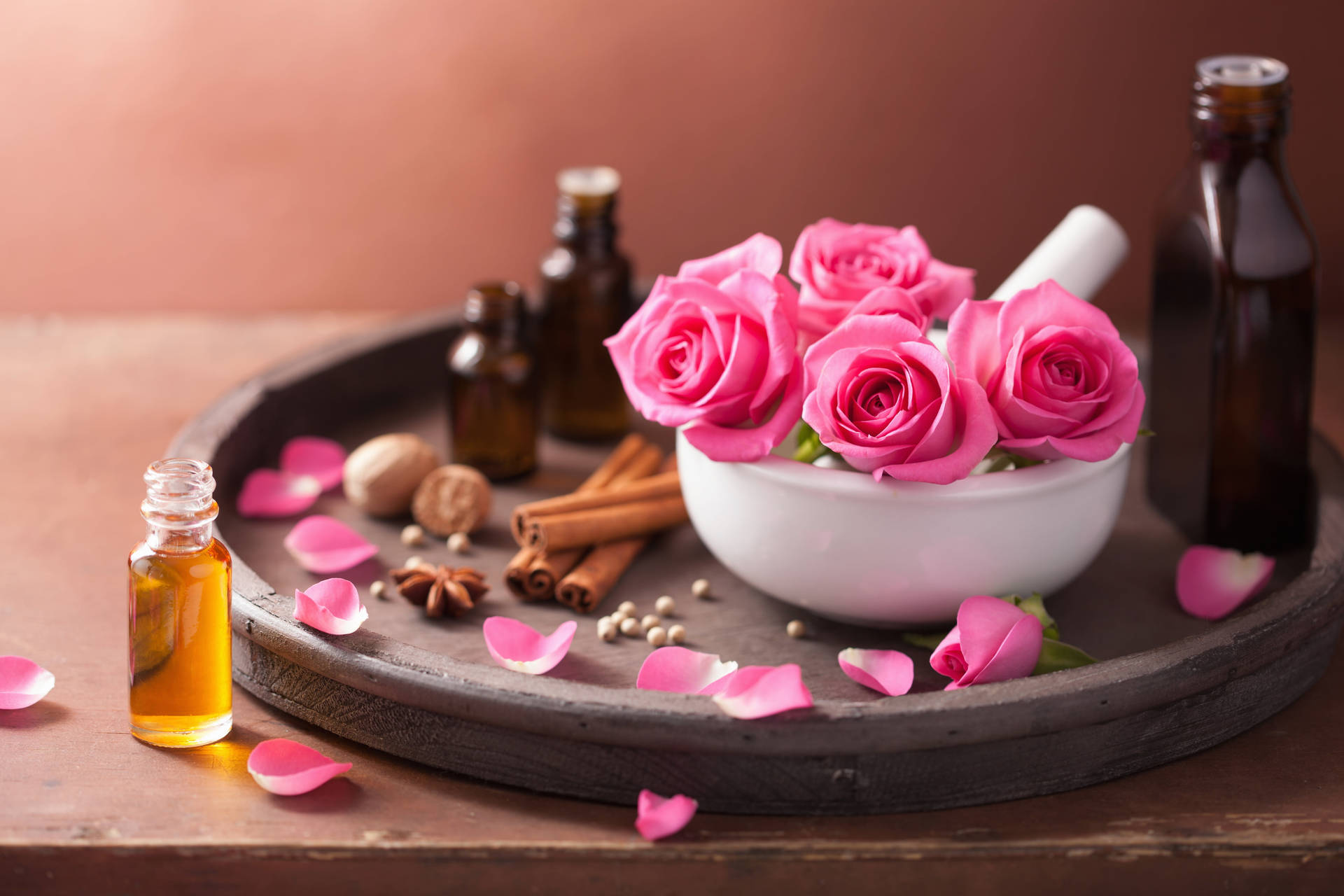 Essential Oils And Pink Roses