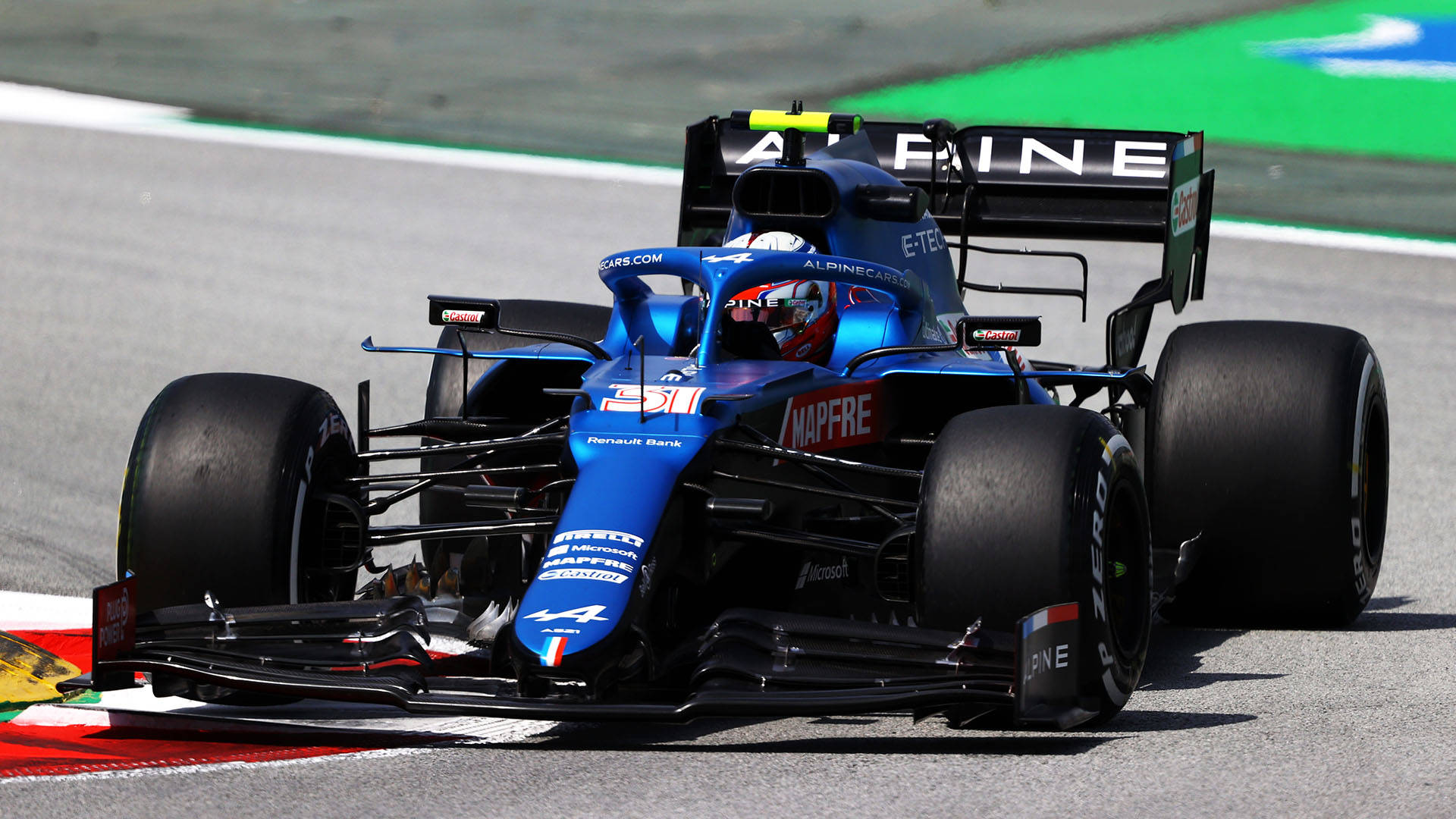 Esteban Ocon In Blue Race Car Background