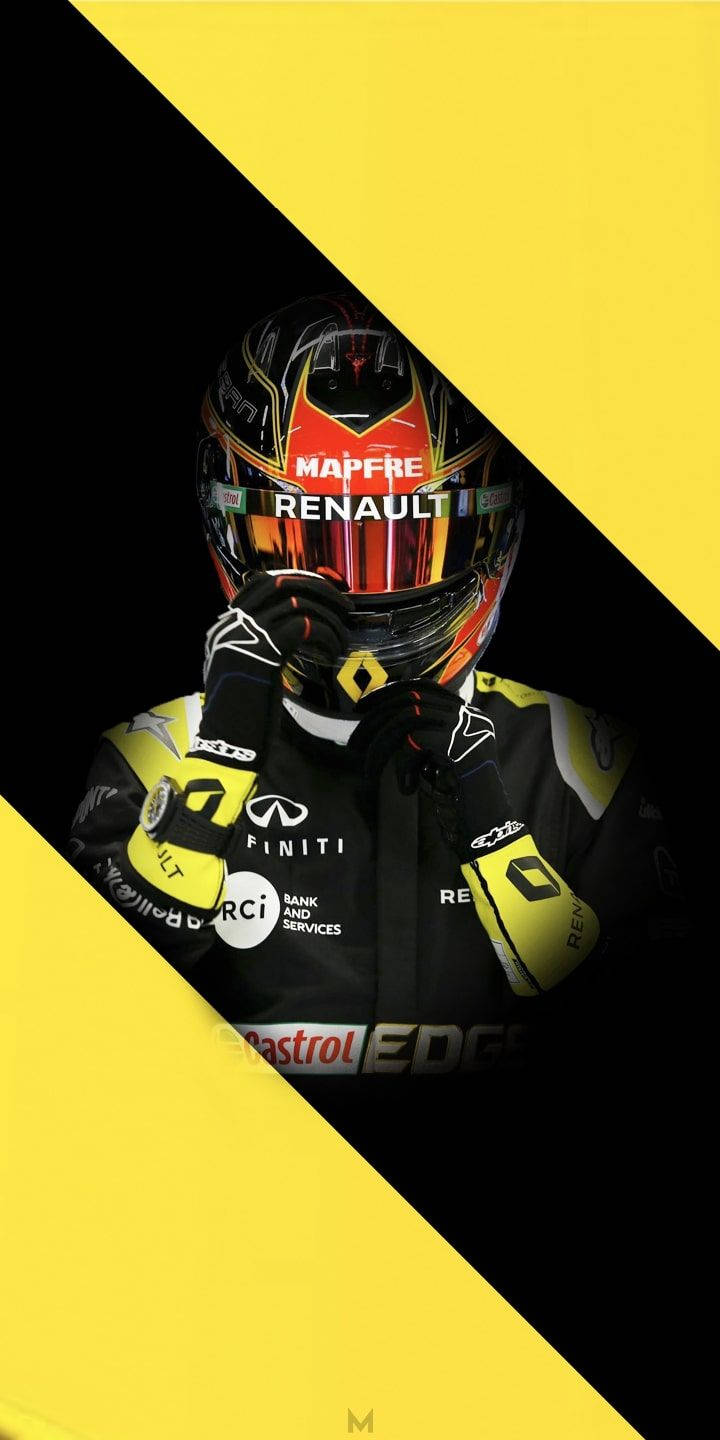 Esteban Ocon In Yellow And Black Background