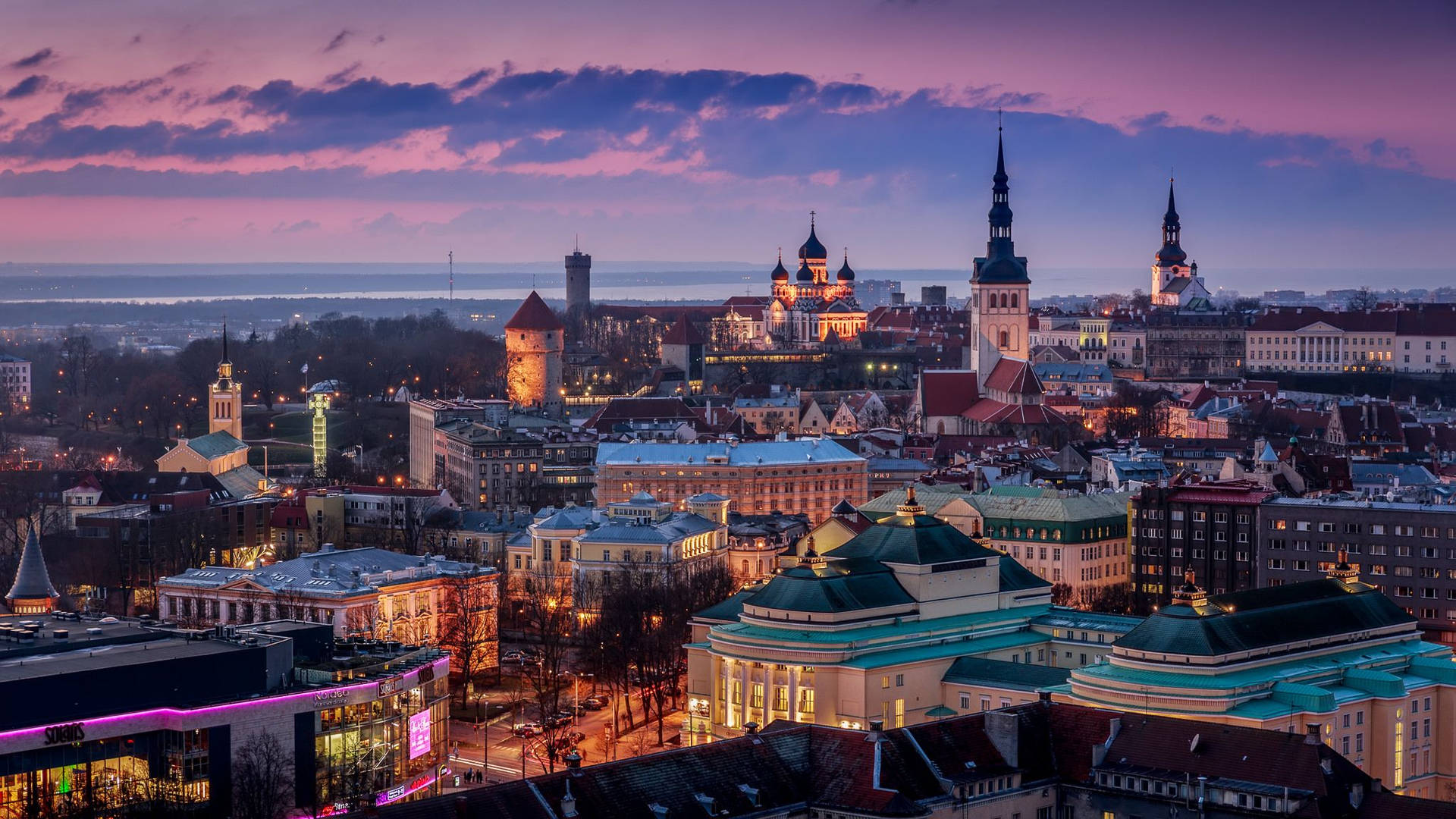 Estonia Colorful City Lights Background