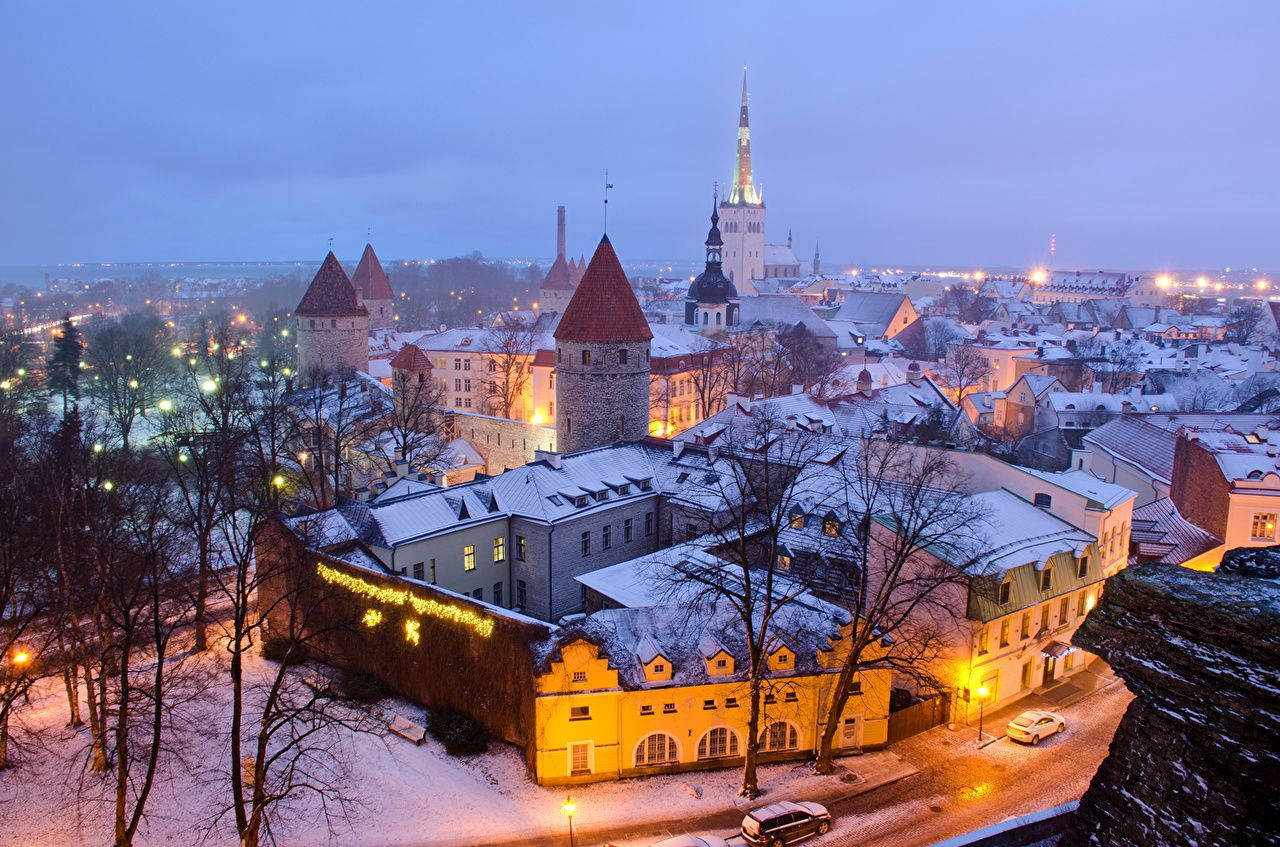 Estonia Covered In Winter Snow Background