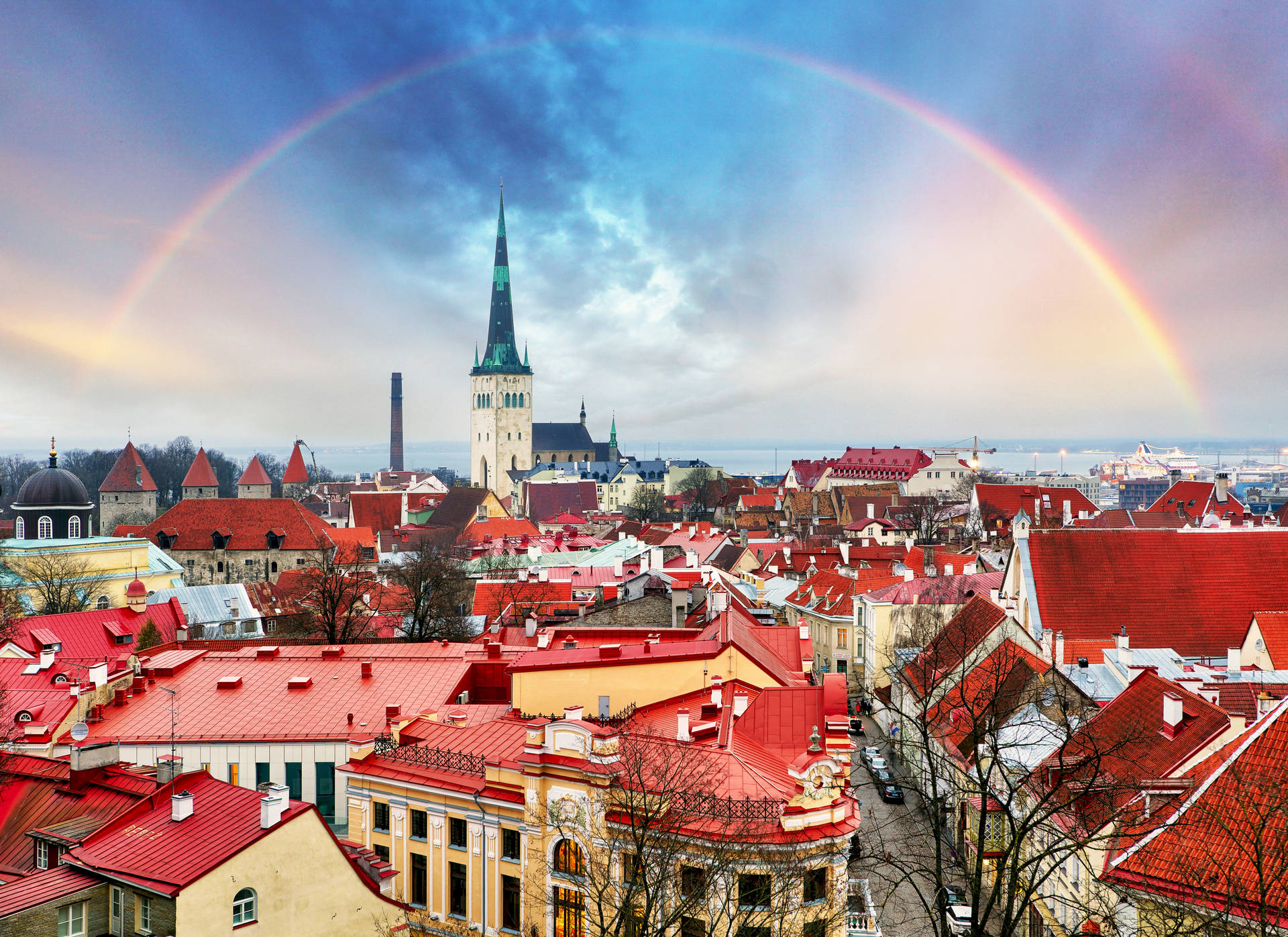 Estonia Under A Magical Rainbow Background