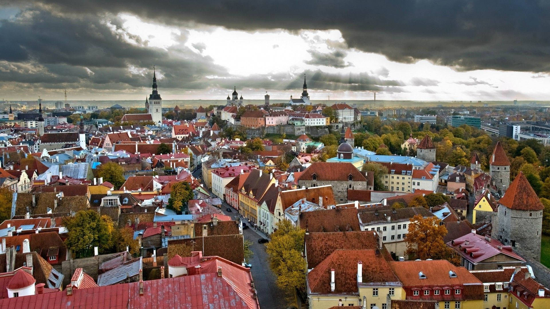 Estonia Under Gloomy Clouds Background